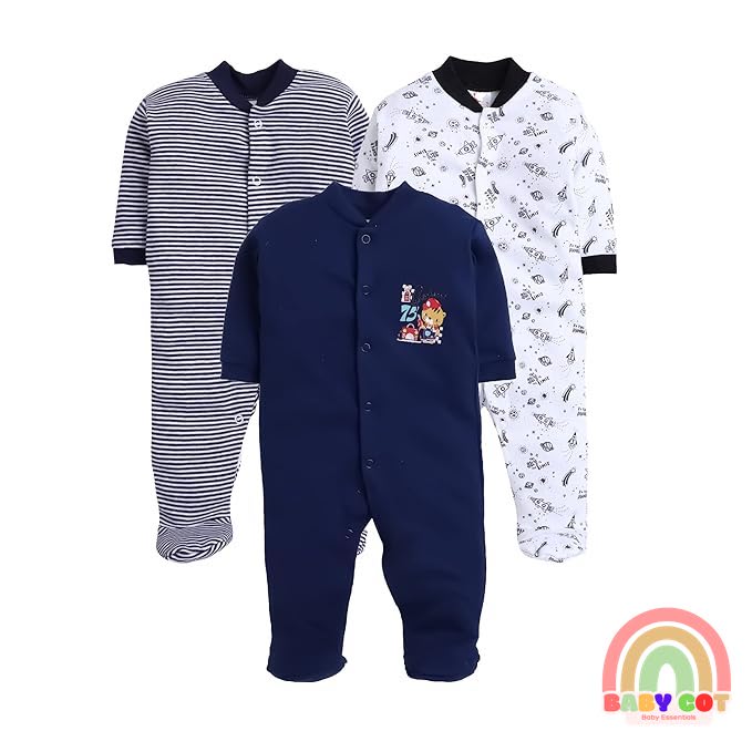 100% Cotton Rompers Sleepsuits Jumpsuit Night Suits for Infants Newborn Baby Boys & Girls