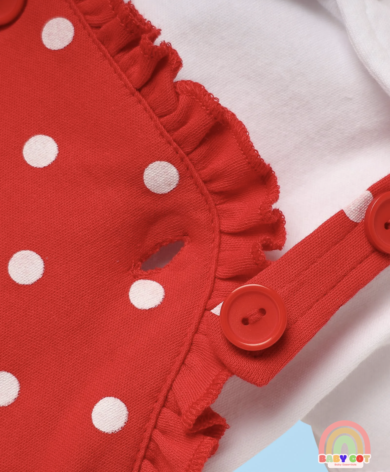 100% Cotton Knit Half Sleeves T-Shirt & Onesies with Hairband With Polka Dots - Red