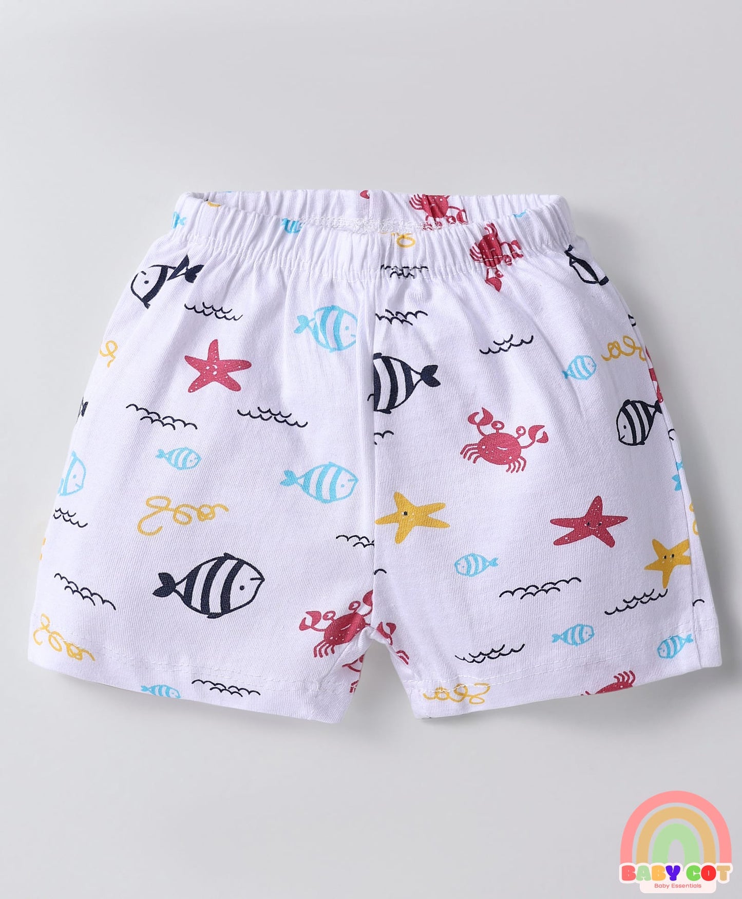 Single Jersey Knit Above Knee Length Shorts With Sea Life & Heart Print Pack Of 5 - Multicolour