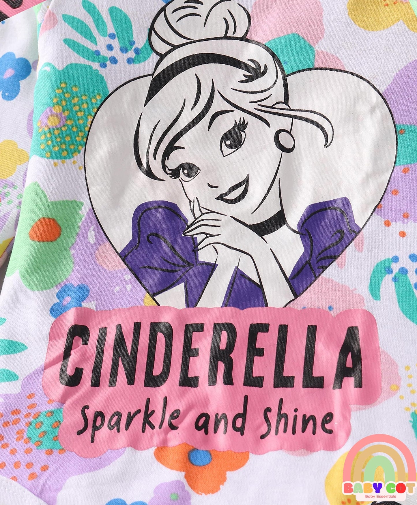 Interlock Knit Full Sleeves Onesies with Disney Princess Graphics Pack of 3- White Pink & Purple