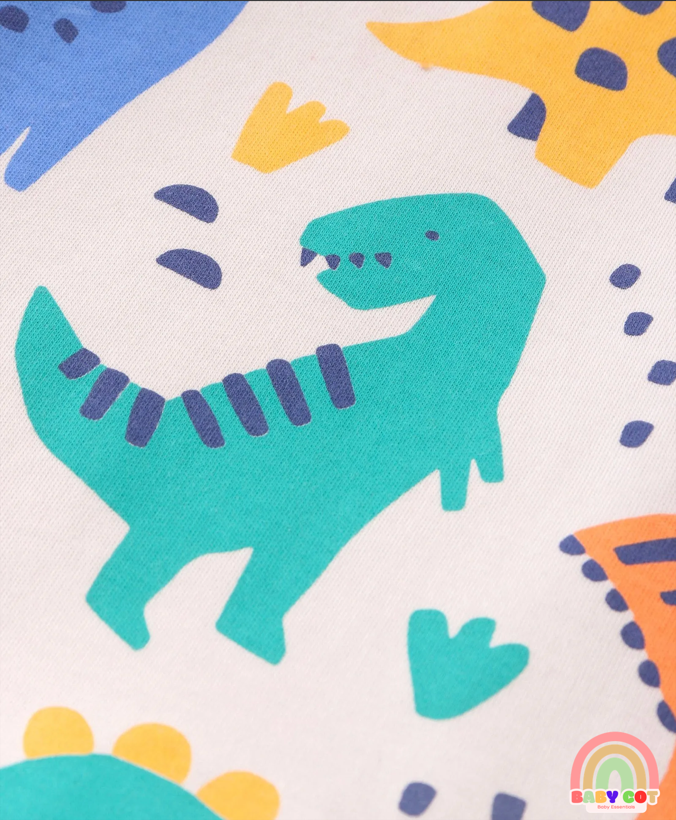 100% Cotton Knit With Eco- Jiva Finish Full Sleeves Onesies with Dino Print Pack of 5 - Blue Green & Pink