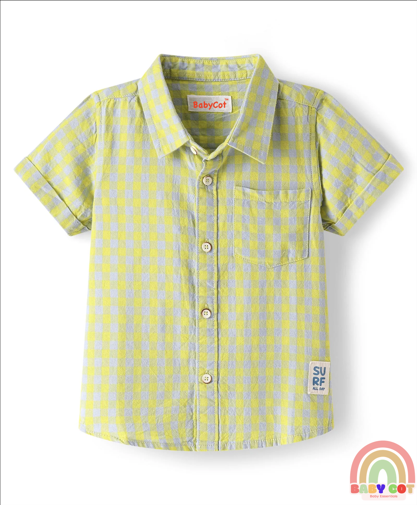 100% Cotton Woven Half Sleeves Checks Shirt- Yellow