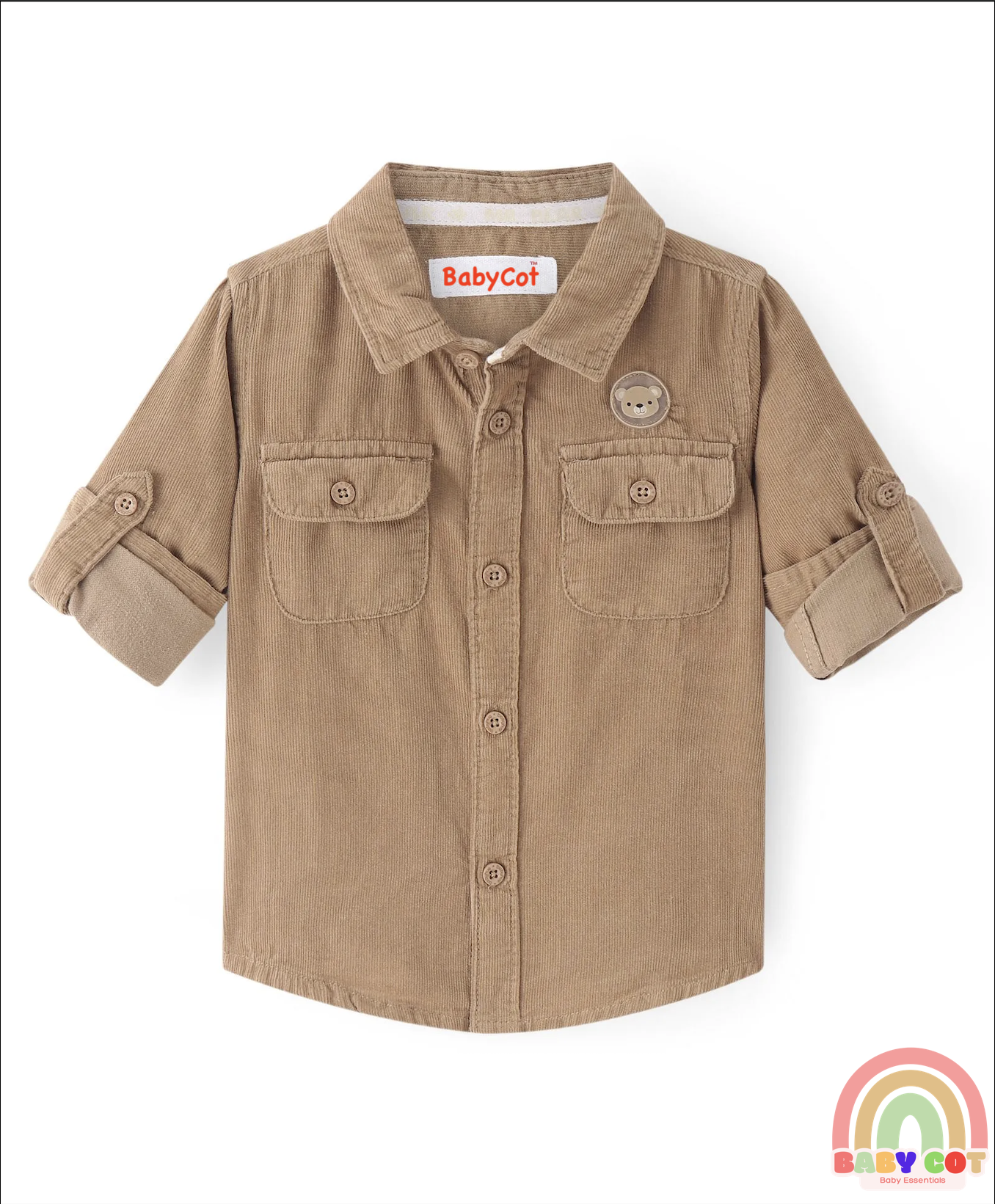 Cotton Woven Full Sleeves Solid Colour Corduory Shirt - Tan