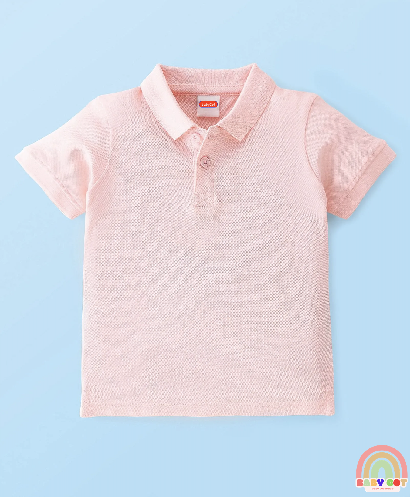 Cotton Knit Half Sleeves Polo T-Shirt Solid Colour - Peach