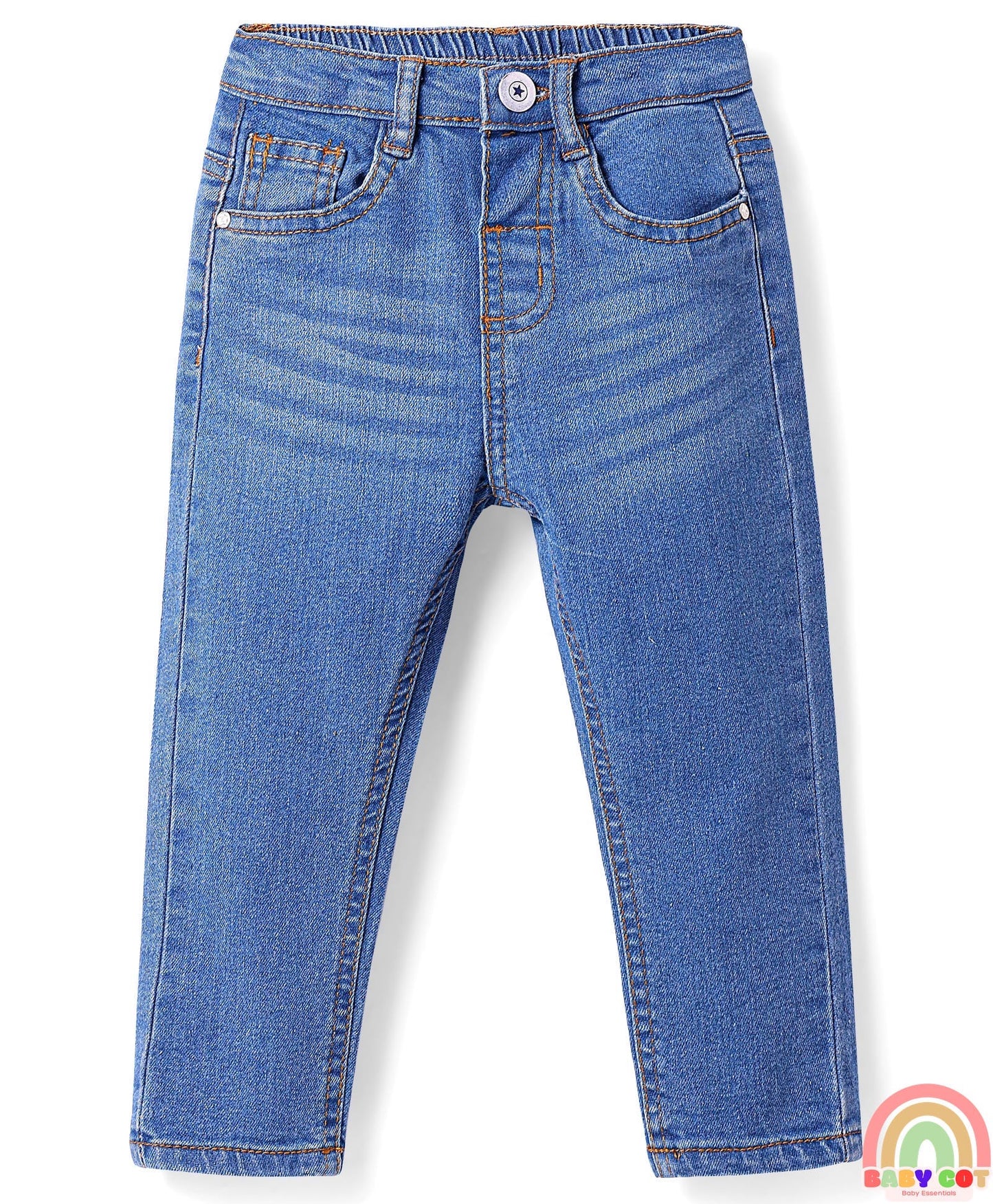 Full Length Washed Jeans with Stretch - Blue