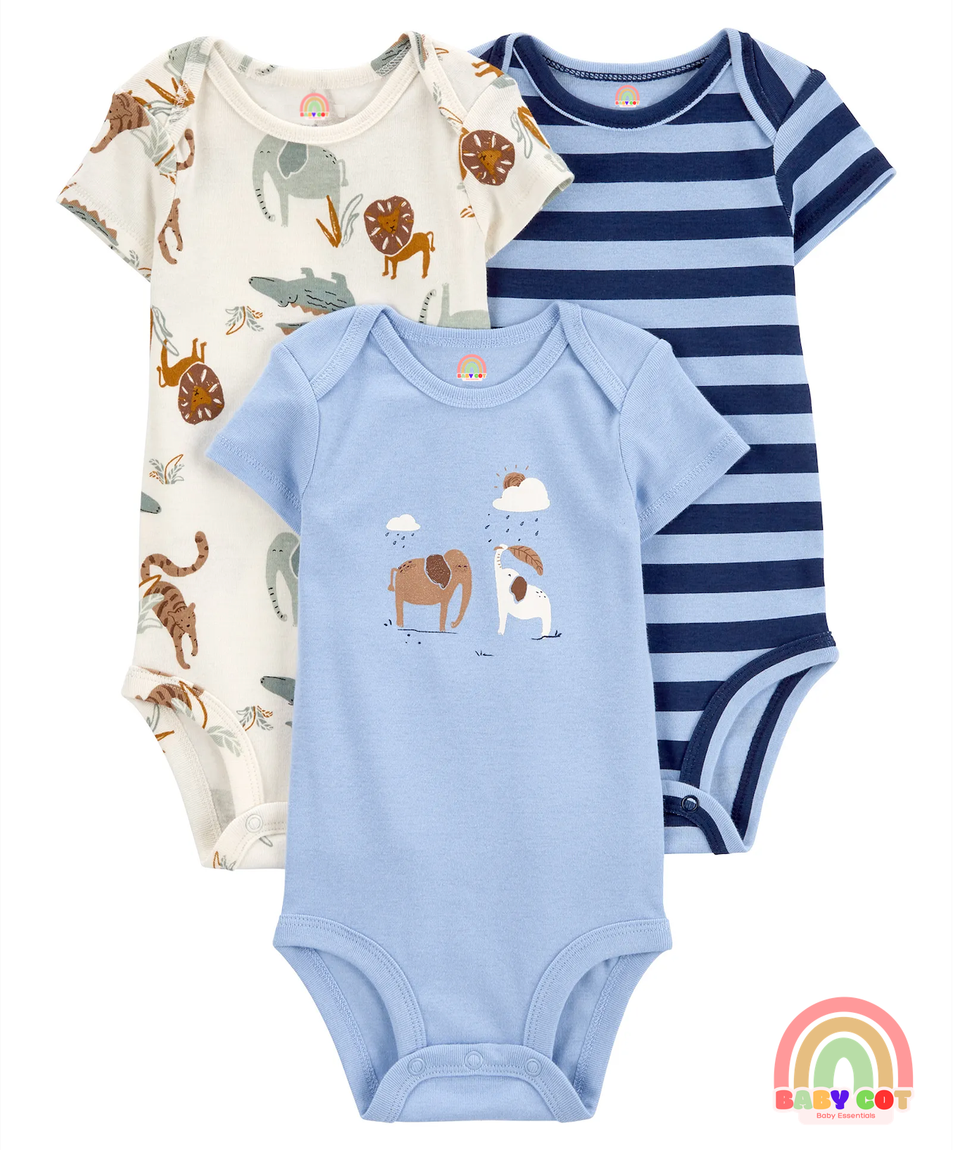 Half Sleeves Onesies Animal Print Pack of 3 - Multicolour