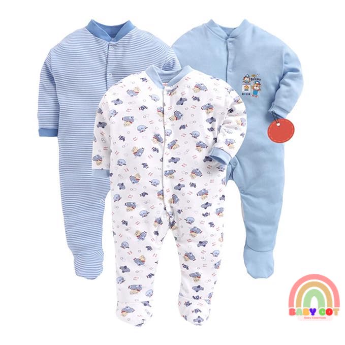 100% Cotton Light Blue Rompers Sleepsuits Jumpsuit Night Suits for Infants Newborn Baby Boys & Girls
