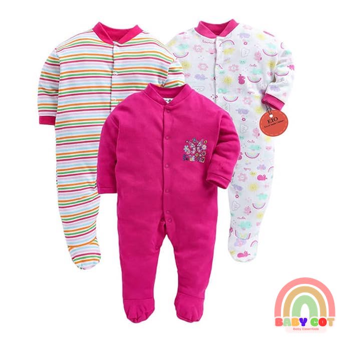 100% Cotton Pink Rompers Sleepsuits Jumpsuit Night Suits for Infants Newborn Baby Boys & Girls
