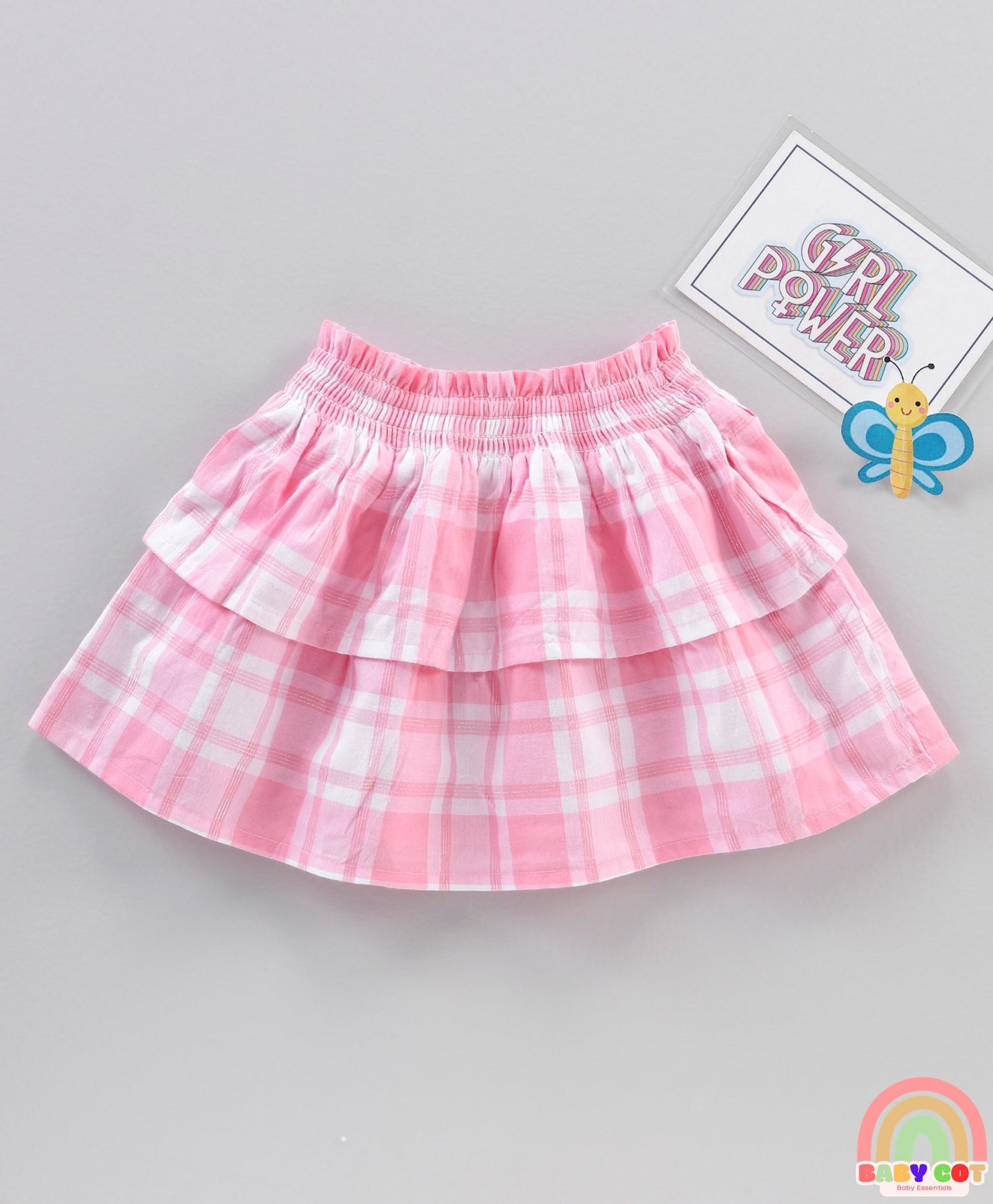 Mid Thigh Length Umbrella Cut Checked Skirt - Pink