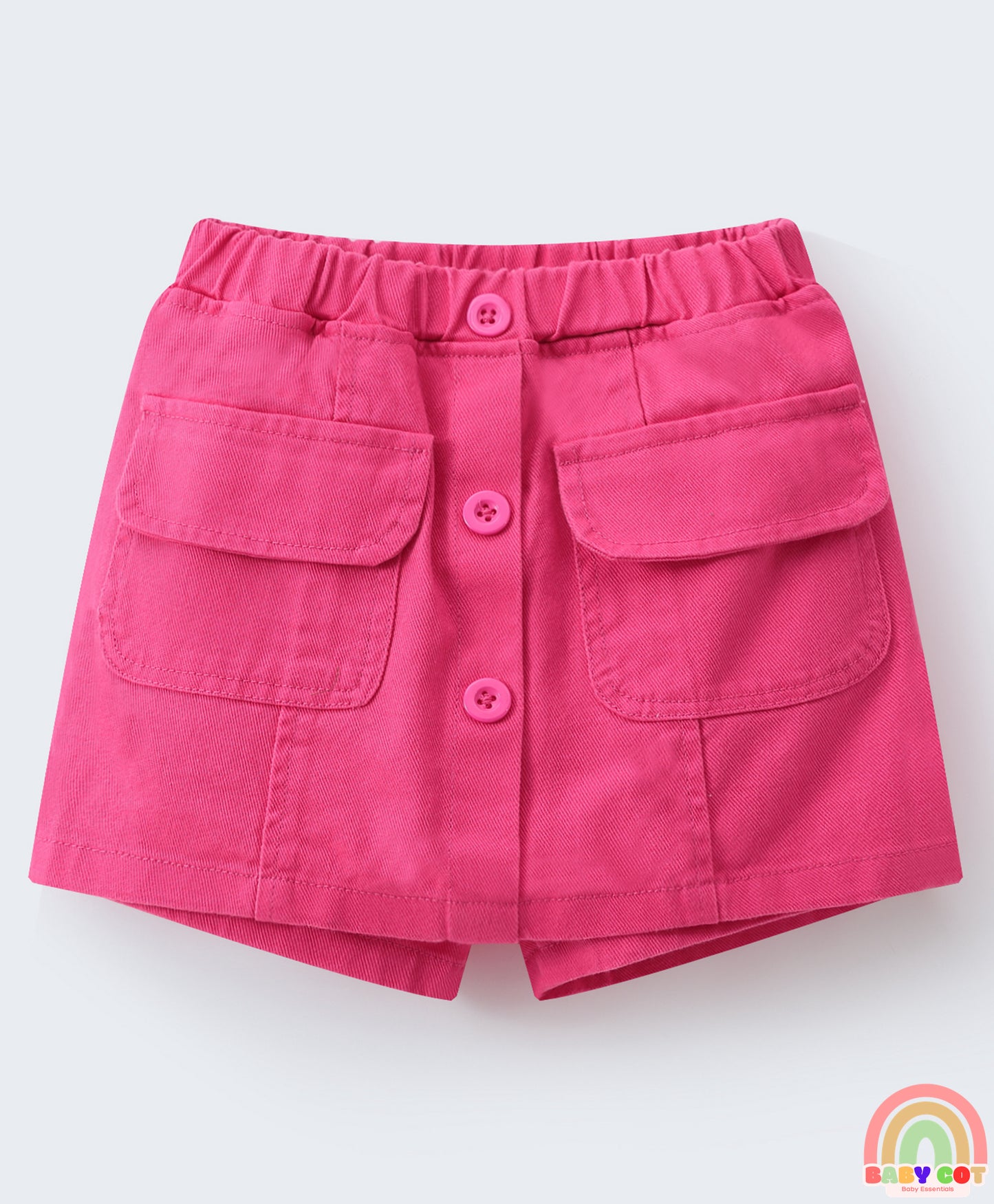 Denim Washed Skorts with Pockets - Dark Pink