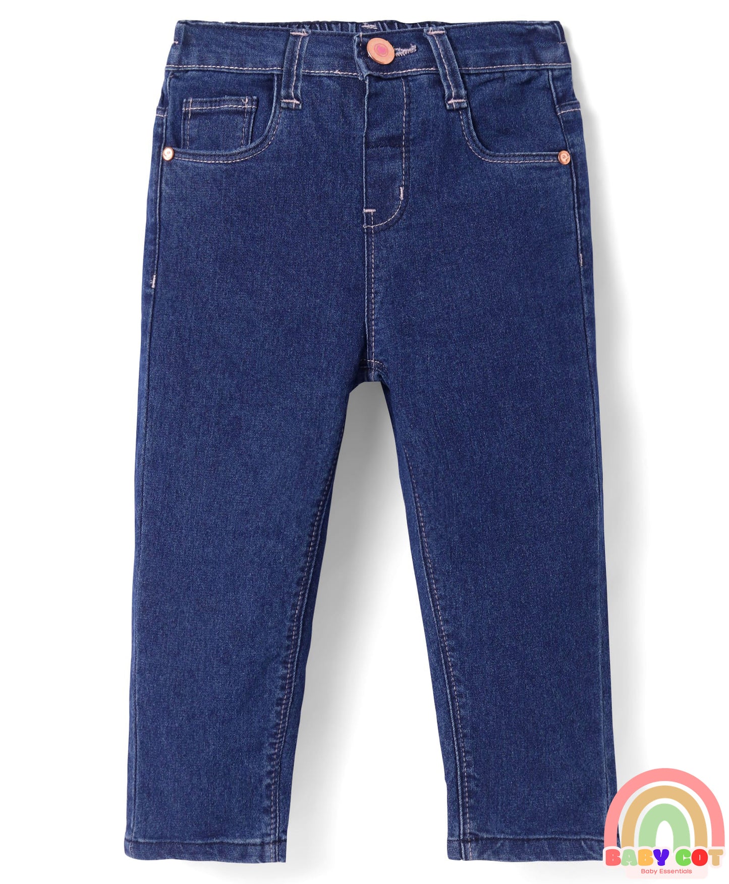 Denim Full Length Washed Jeans With Stretch - Dark Blue