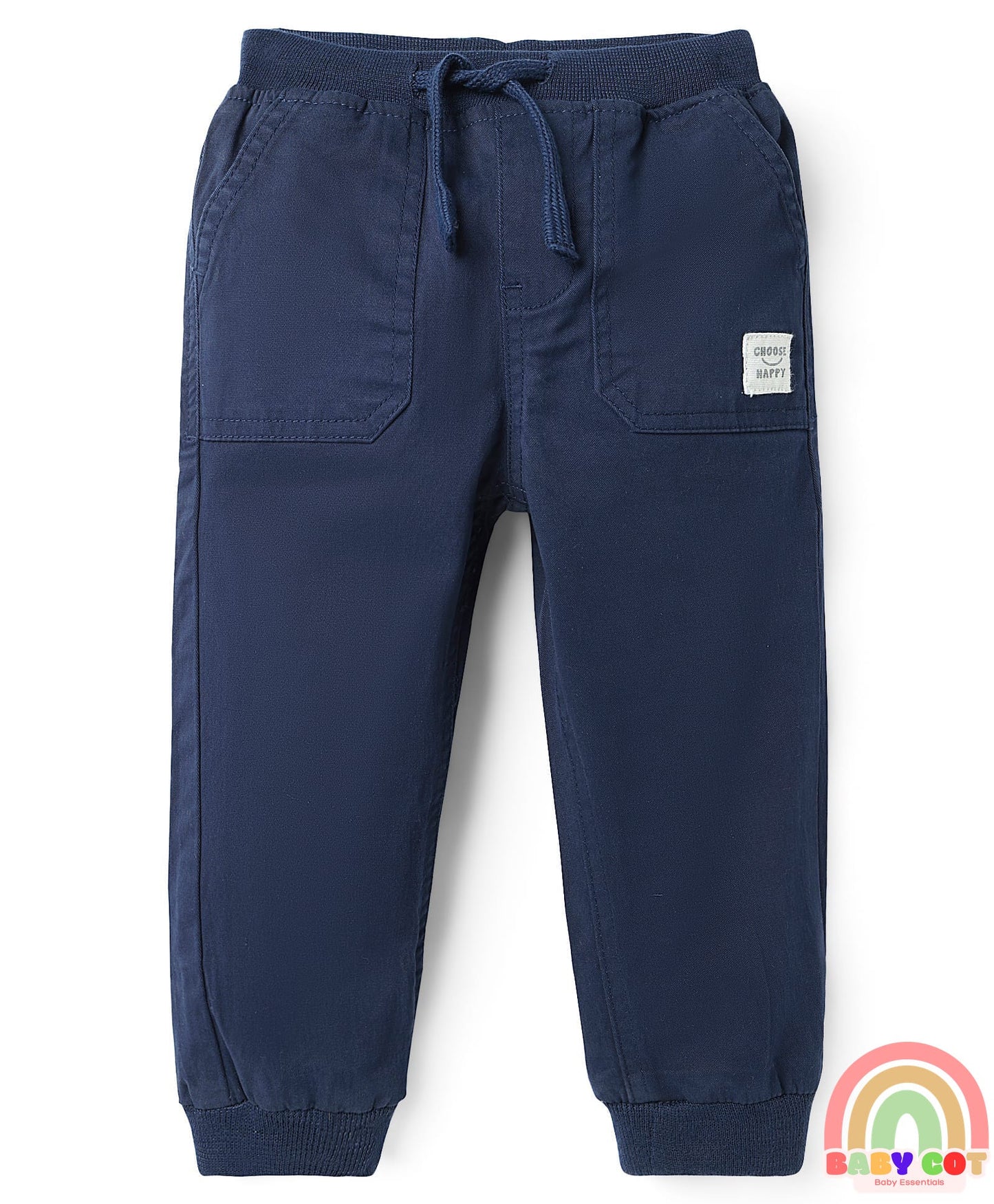 Twill Woven Full Length Solid Coloured Trousers With Stretch - Navy Blue