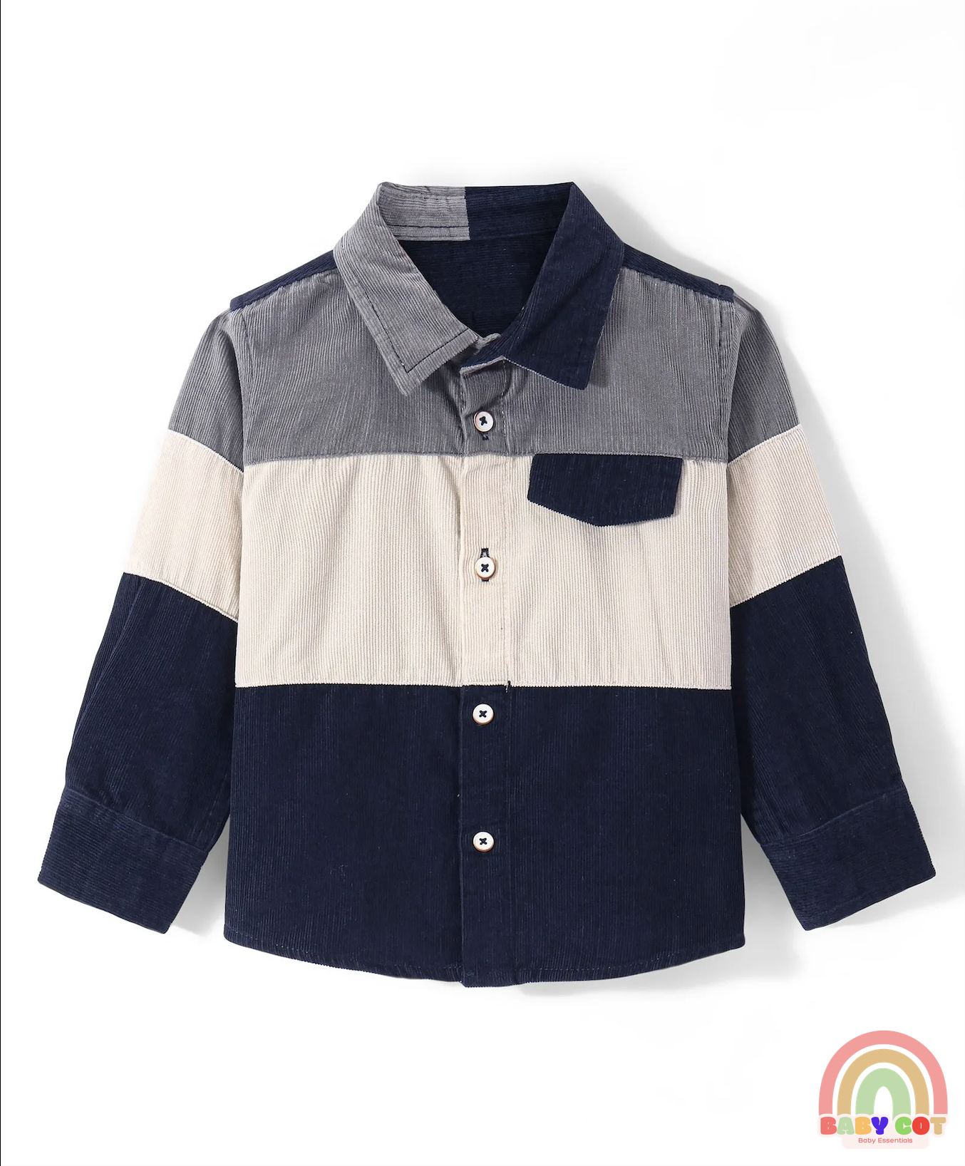Cotton Woven Full Sleeves Solid Colour Courdroy Shirt - Blue & Grey