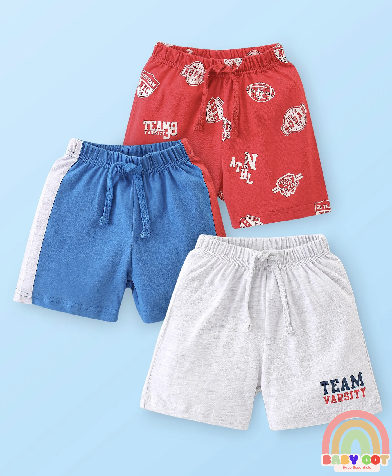Cotton Knit Shorts Text Print Pack of 3 - Multicolour