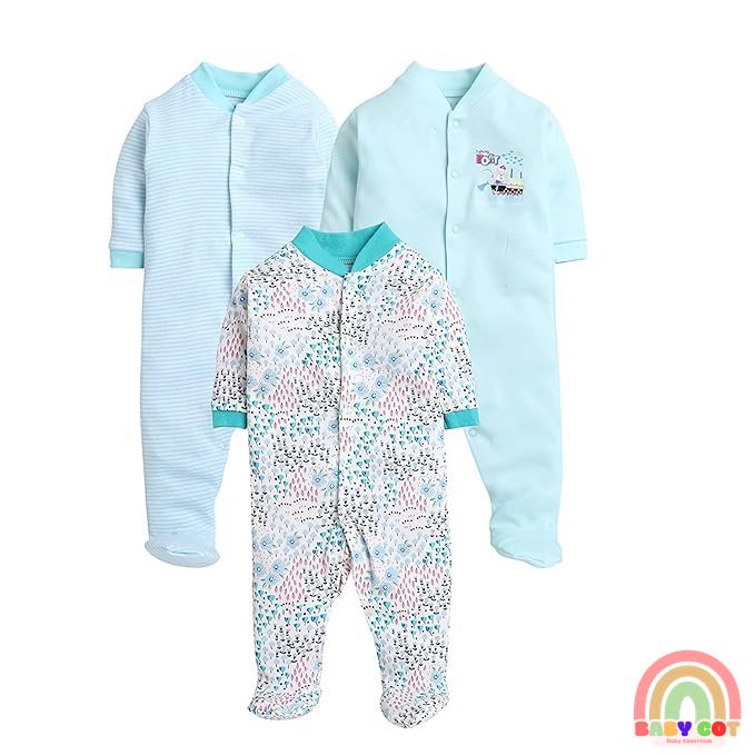 100% Cotton Mint Rompers Sleepsuits Jumpsuit Night Suits for Infants Newborn Baby Boys & Girls