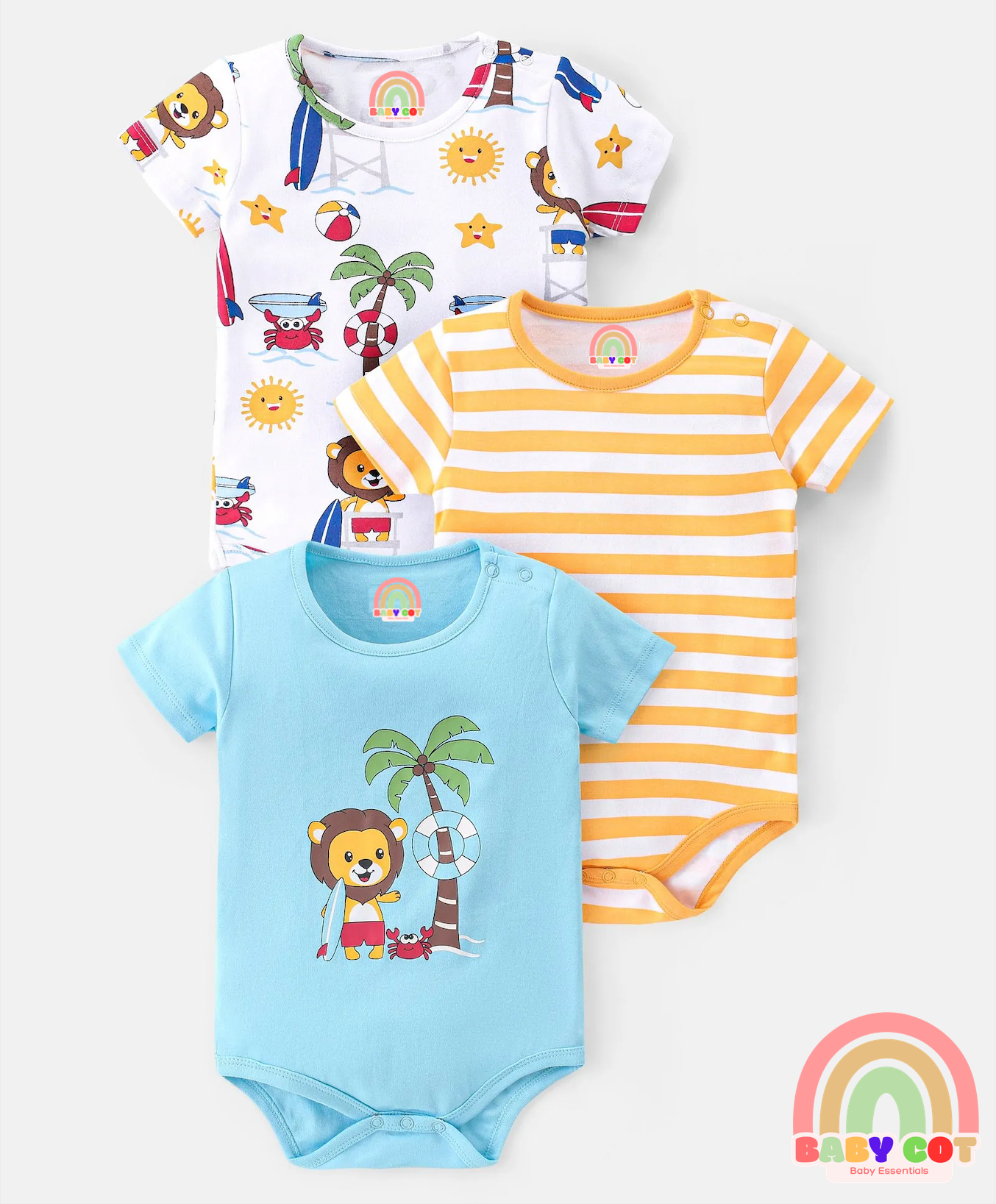 100% Cotton Onesies Pack of 3 Lion Print - Multicolour
