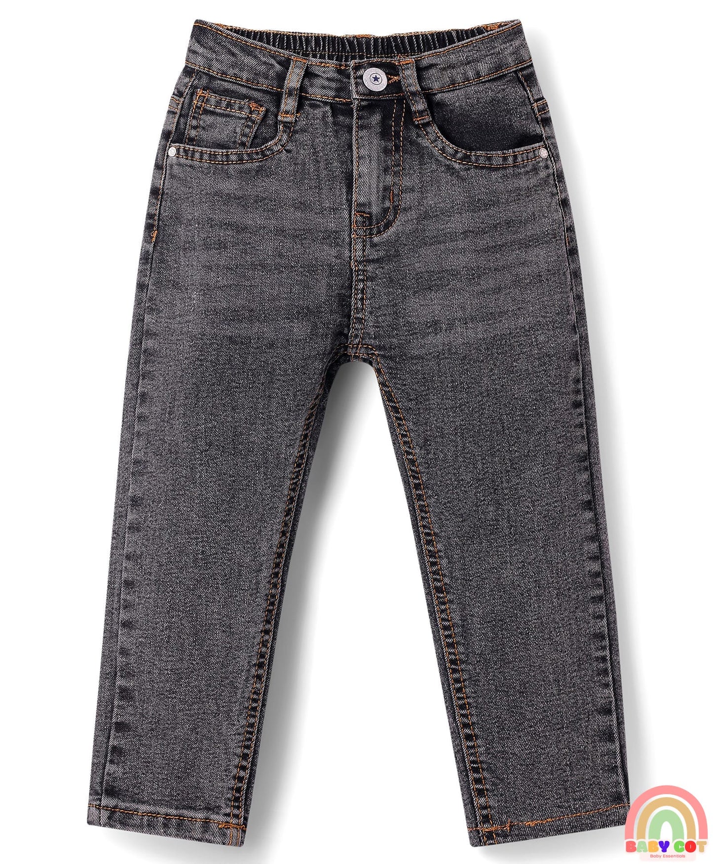 Full Length Washed Denim Stretch Jeans - Charcoal Grey