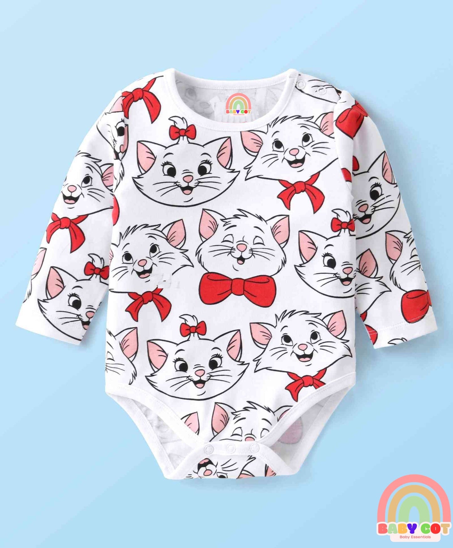 Interlock Knit Full Sleeve Onesies with Aristocats - Marie Graphics Pack of 3 - Red Pink & White