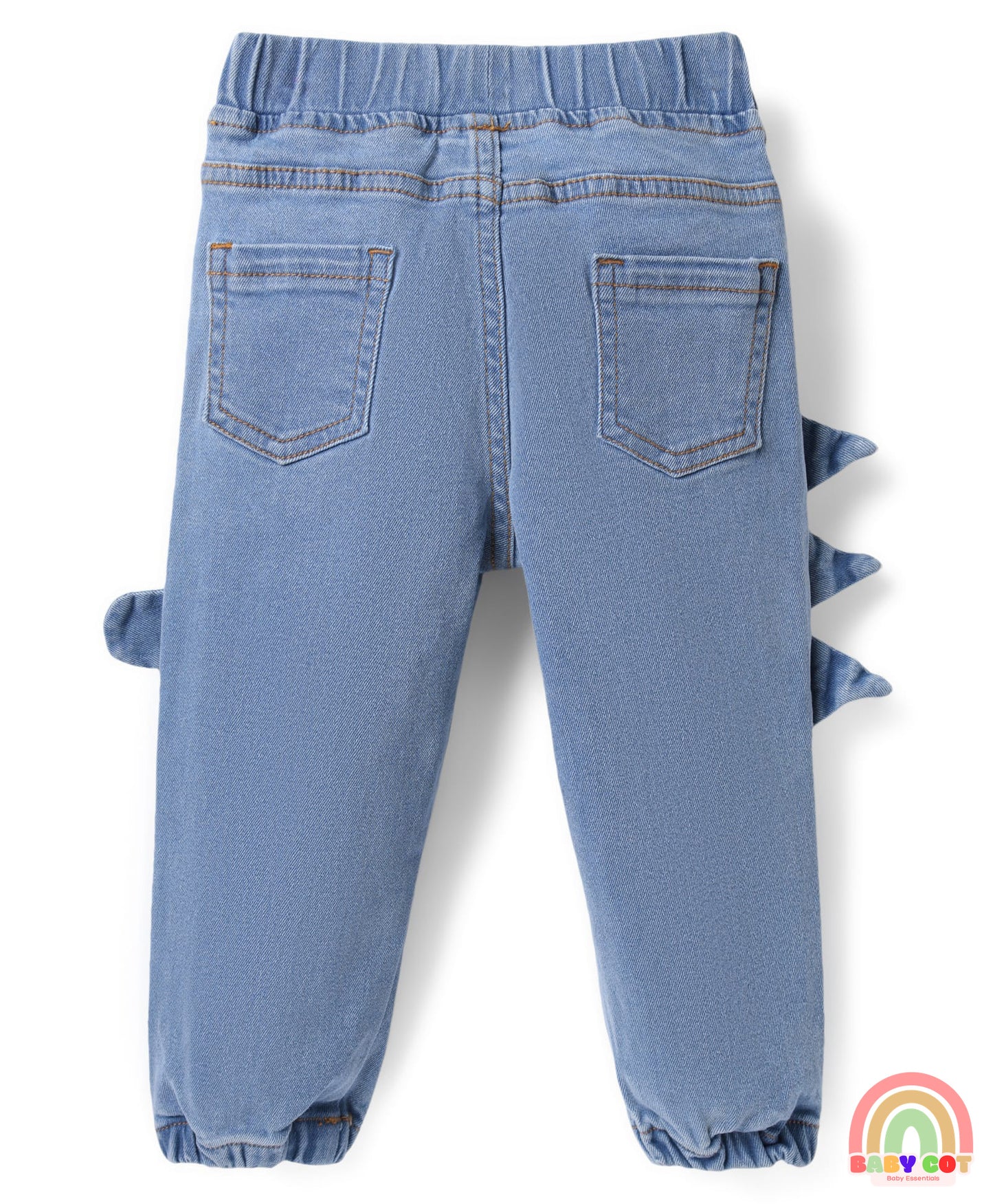 Denim Full Length Jeans with Dino Print & Spikes Detailing - Light Blue