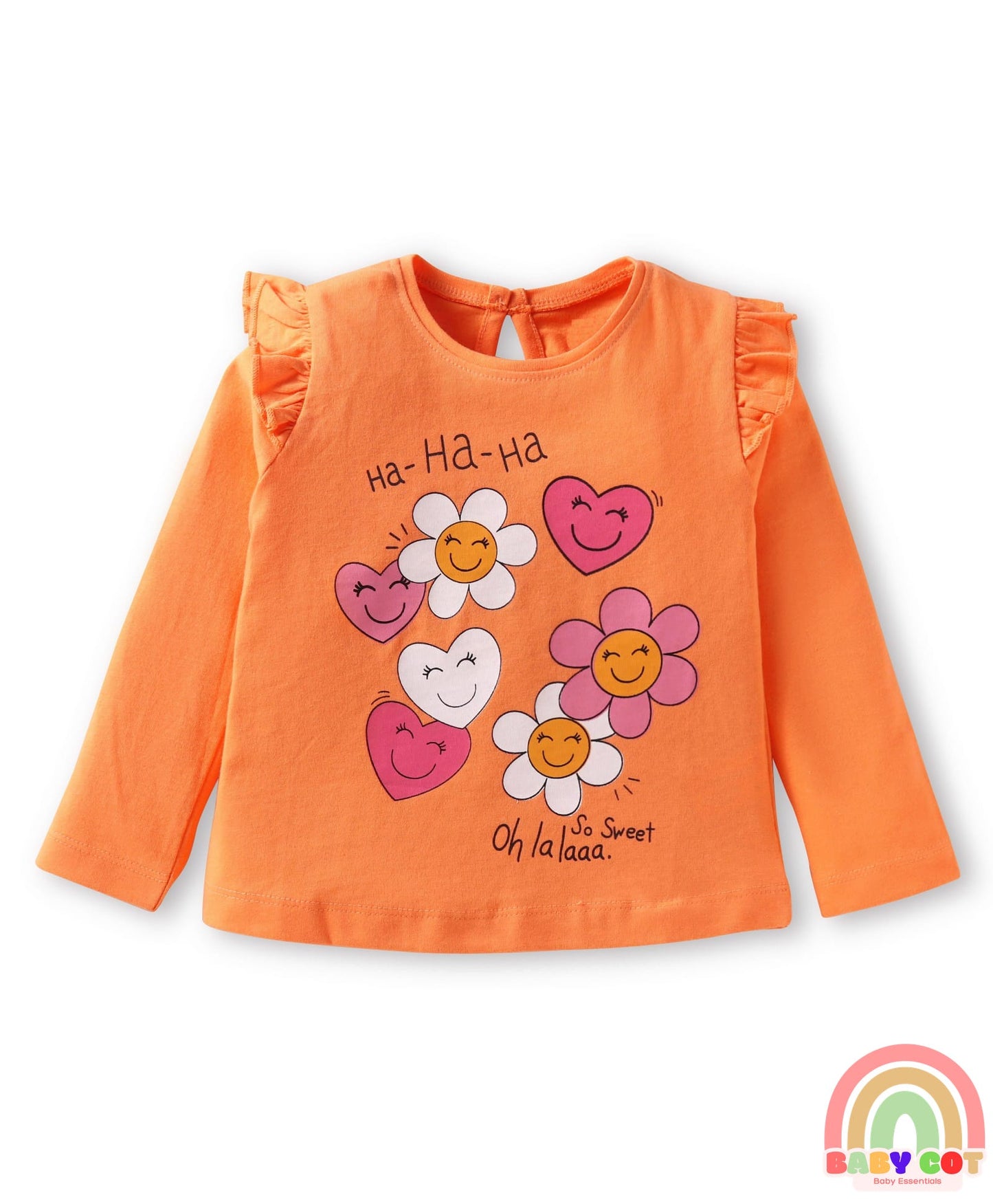 Cotton Knit Full Sleeves T-Shirts With Heart & Floral Print Pack of 3 - Orange Dark Pink & Light Pink