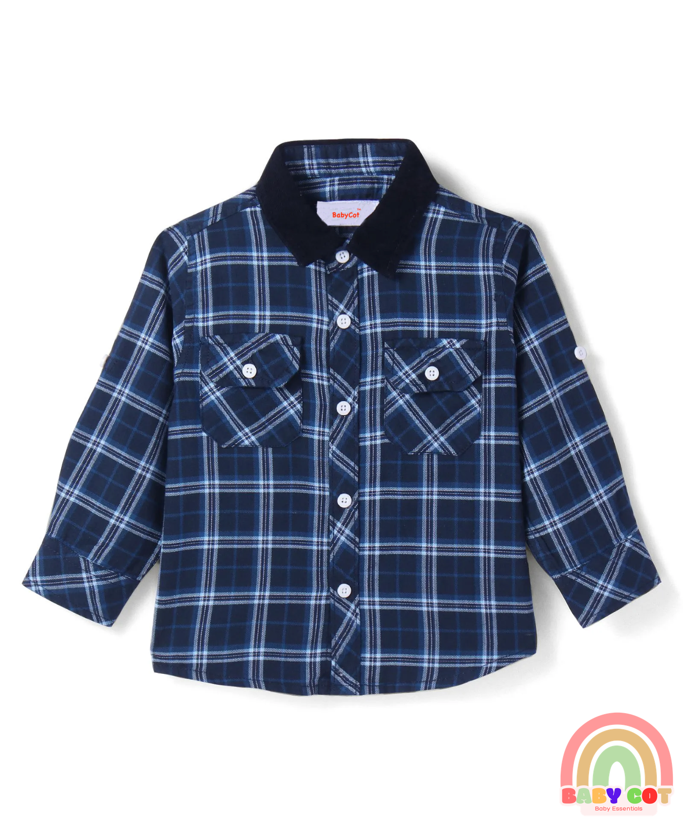 Cotton Woven Full Sleeves Checkered Shirt - Navy Blue