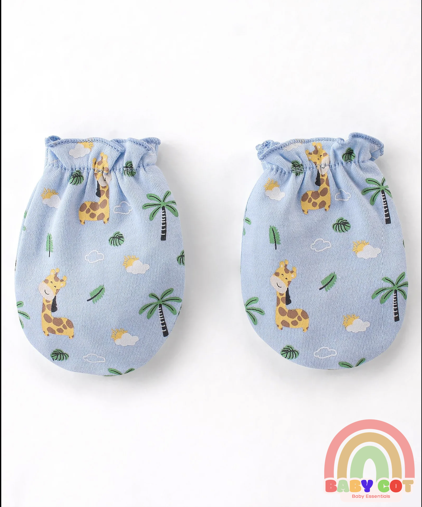 100% Cotton Cap Mittens & Booties Set Giraffe Print - Blue