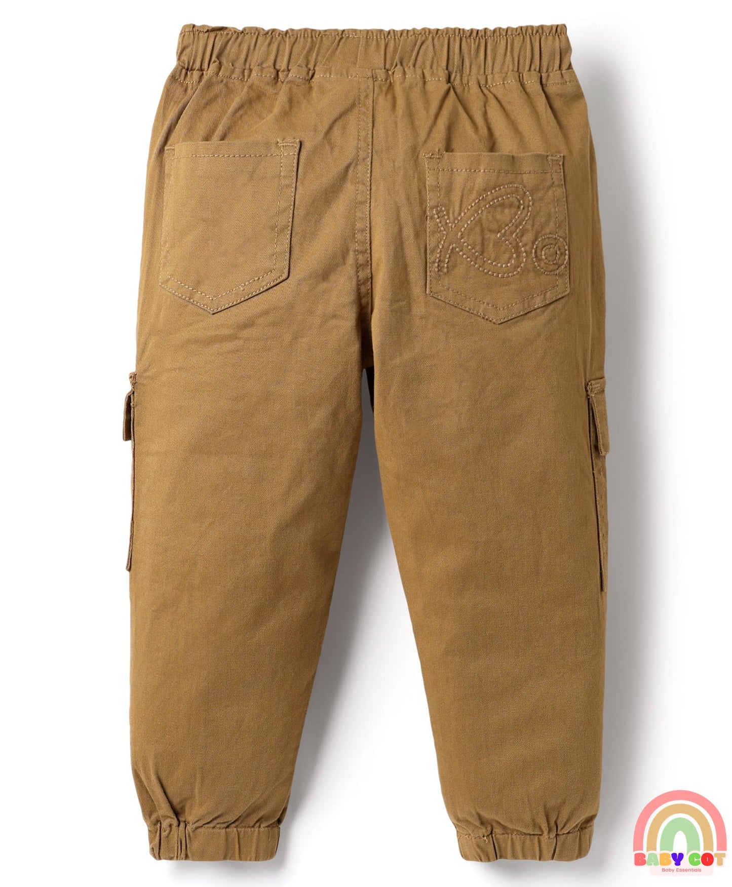 Twill Lycra Woven Full Length Trousers with Little Dino Embroidery - Brown
