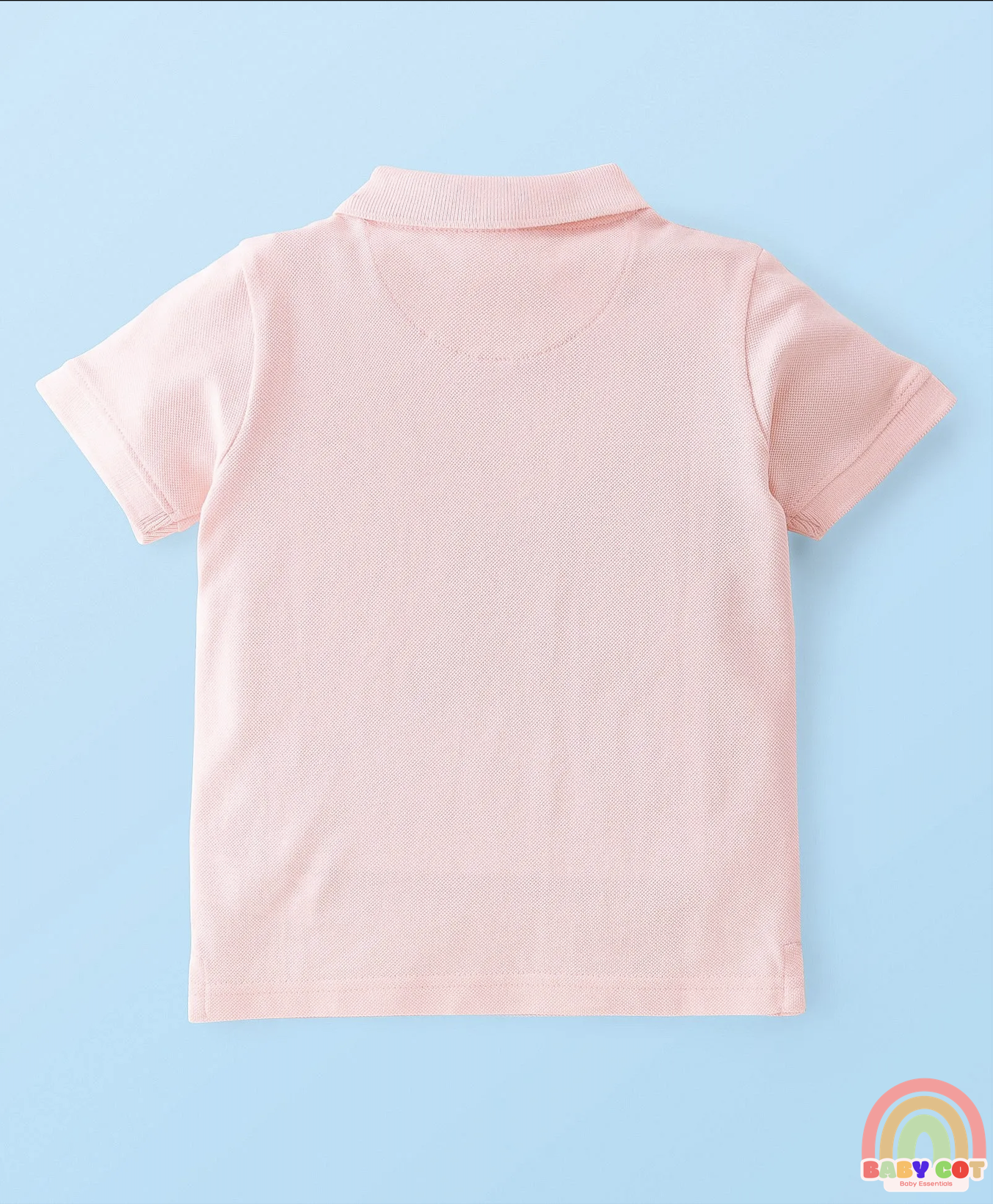 Cotton Knit Half Sleeves Polo T-Shirt Solid Colour - Peach