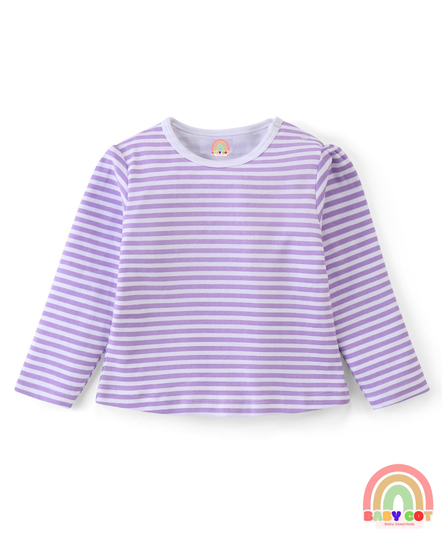 Cotton Knit With Eco- Jiva Finish Full Sleeves T-Shirts with Floral Striped & Polka Dots Print Pack of 3 - Lilac & Pink