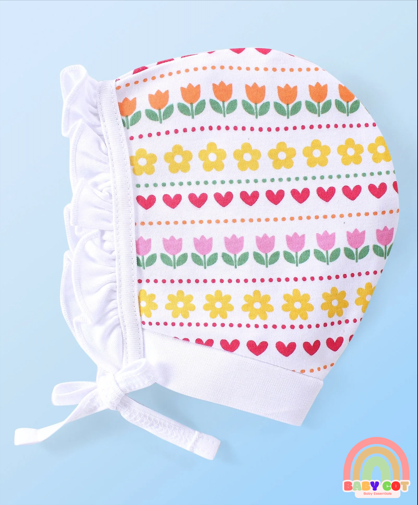 100% Cotton Interlock Knit Polka Dots Print Caps Pack of 2 - Yellow & White
