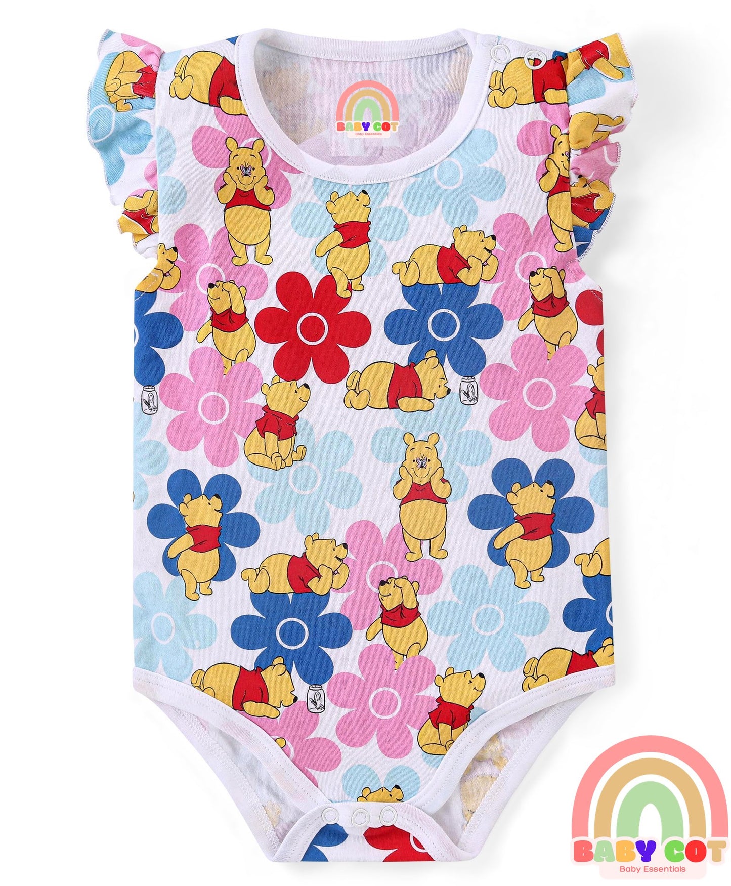 Cotton Knit Frill Sleeves Onesies with Winnie The Pooh Graphics Pack Of 3 - Multicolour