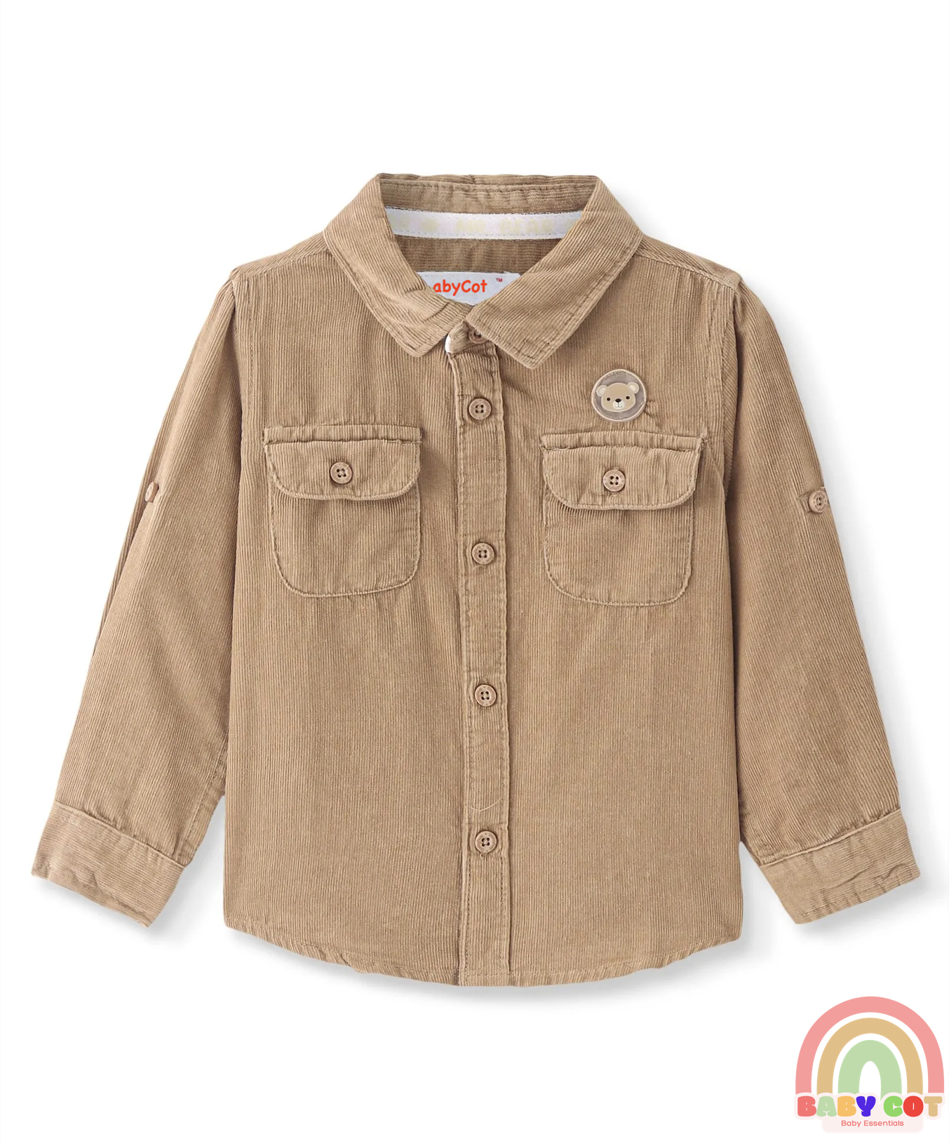 Cotton Woven Full Sleeves Solid Colour Corduory Shirt - Tan