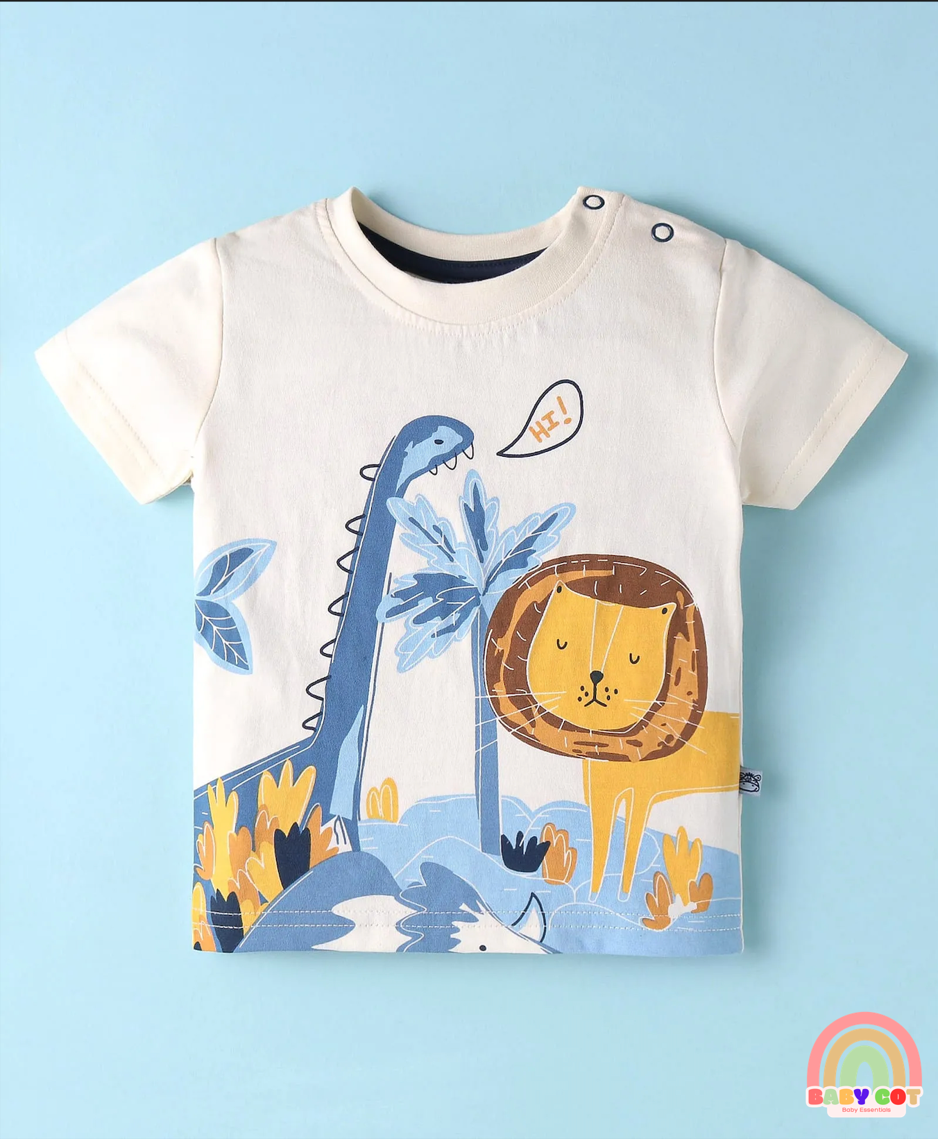 Sinker Knit Half Sleeves T-Shirt & Shorts Set with Jungle Theme Print - Navy Blue