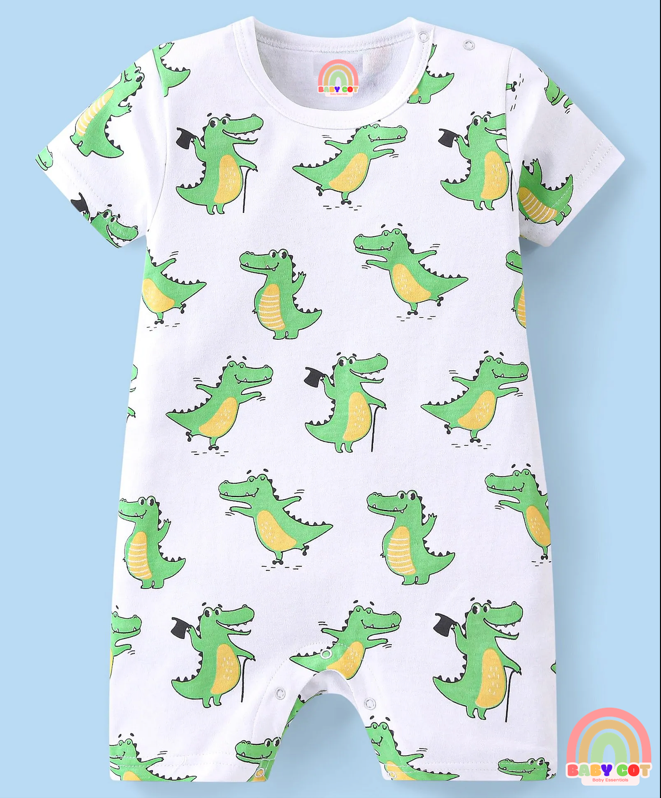 100% Cotton Half Sleeves Rompers Crocodile Print Pack of 2 - Multicolour