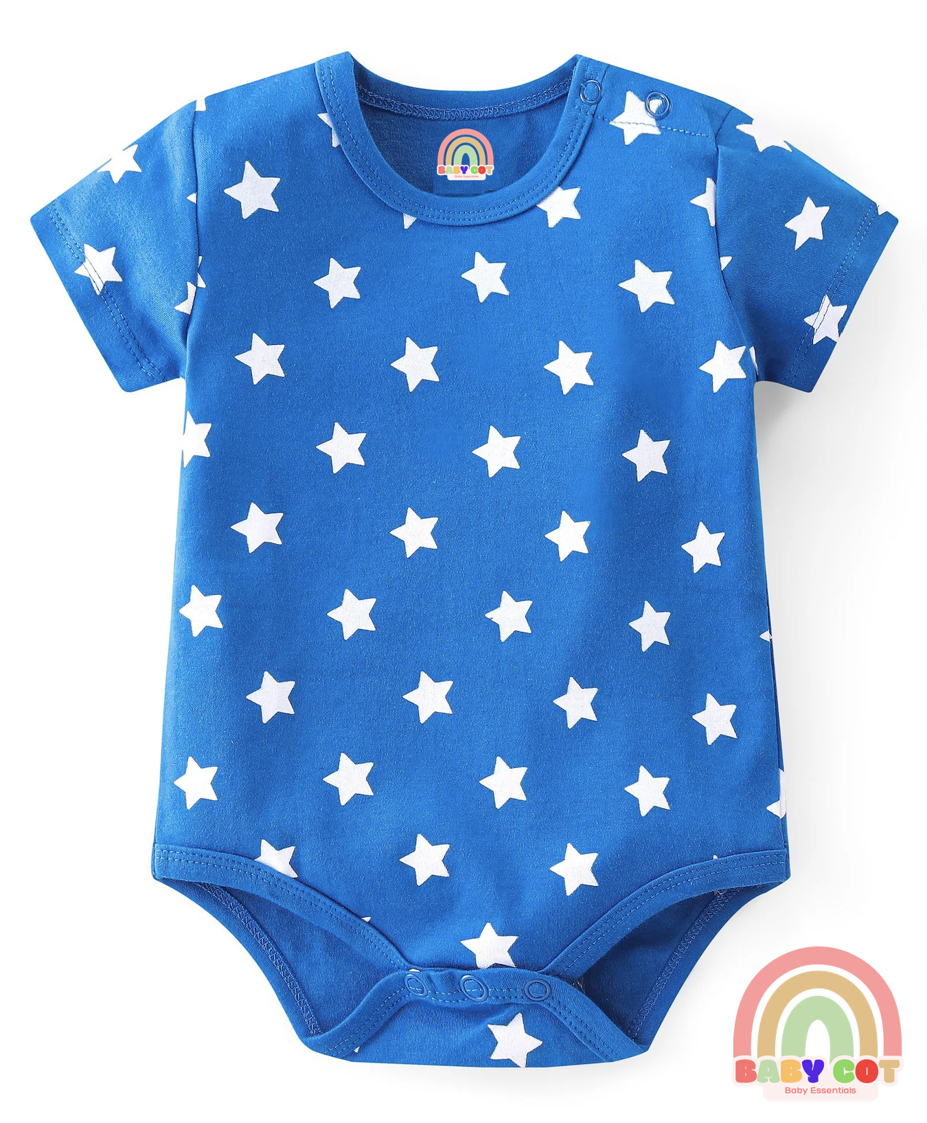 100% Cotton Knit Half Sleeves Onesies with Star & Dino Print Pack of 3 - Blue Yellow & Red