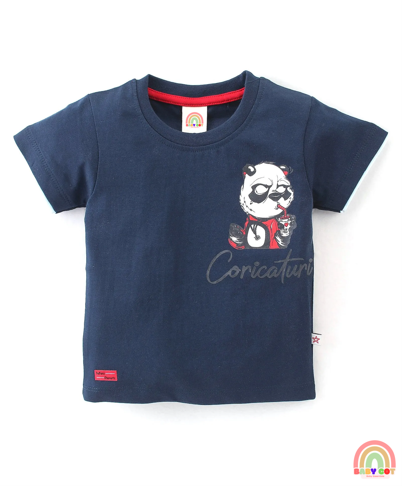 100% Cotton Knit Half Sleeves T-Shirt & Shorts With Panda Print - Navy Blue