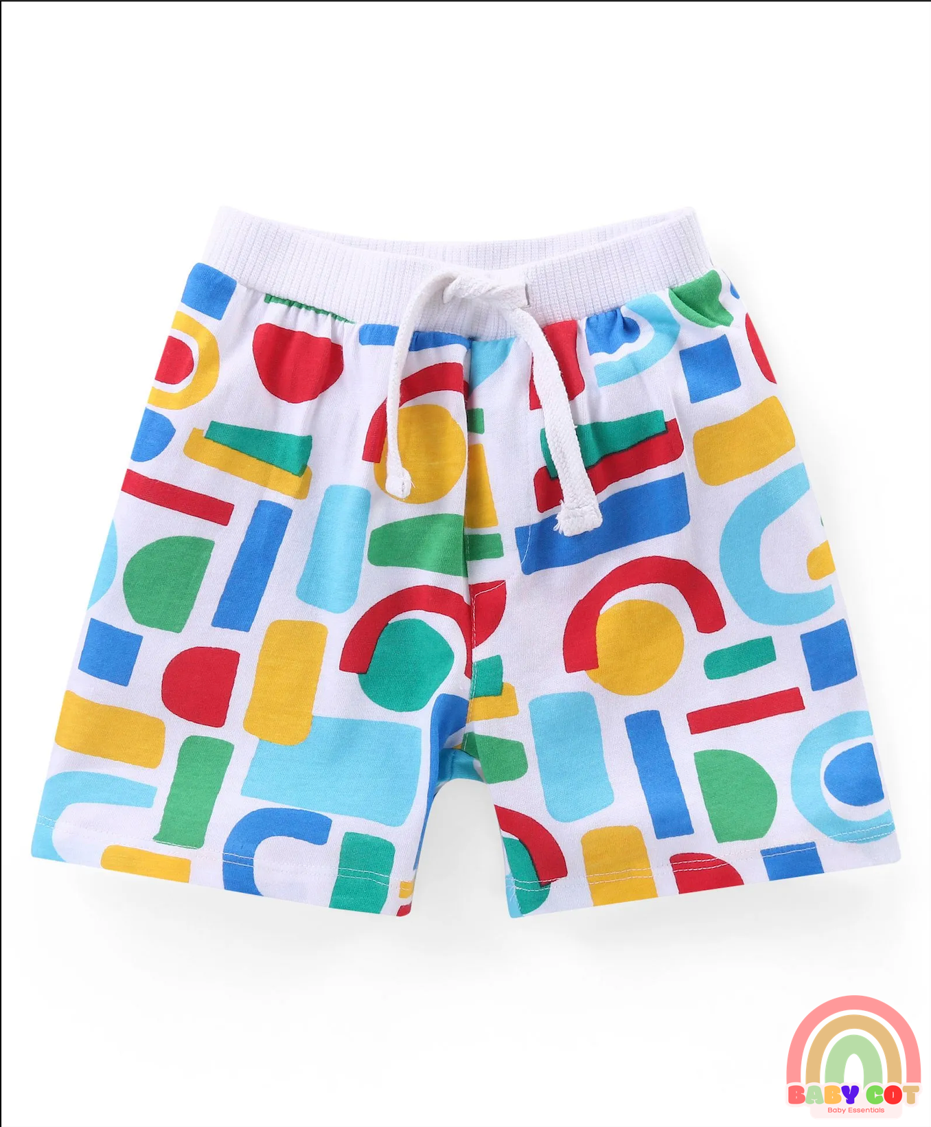Cotton Knit Shorts with Geometrical Print Pack of 3 - Red Yellow & White