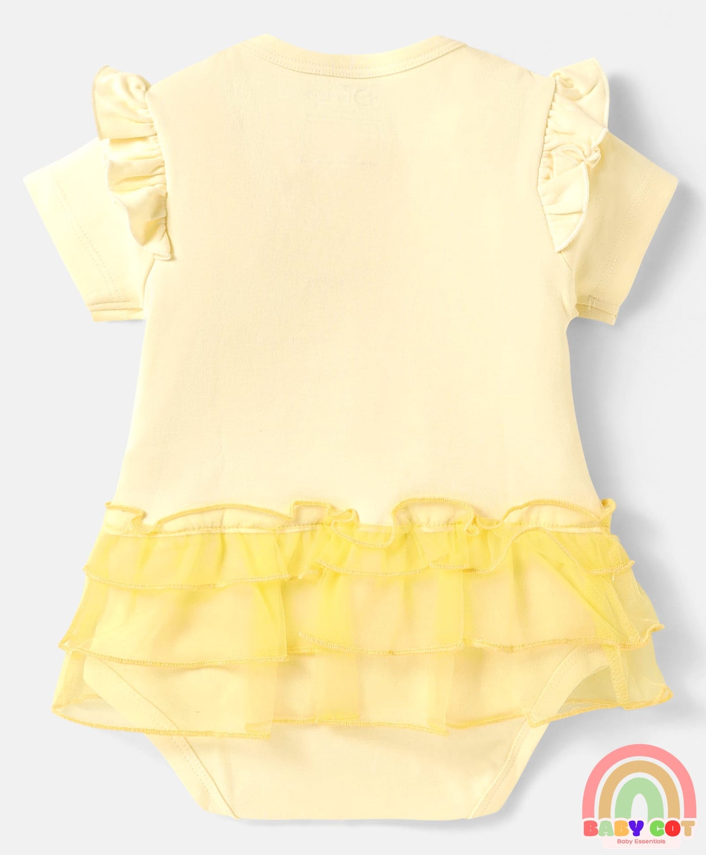 Interlock Knit Half Sleeves Onesie With Frill Detailing & Cinderella Graphics - Off White