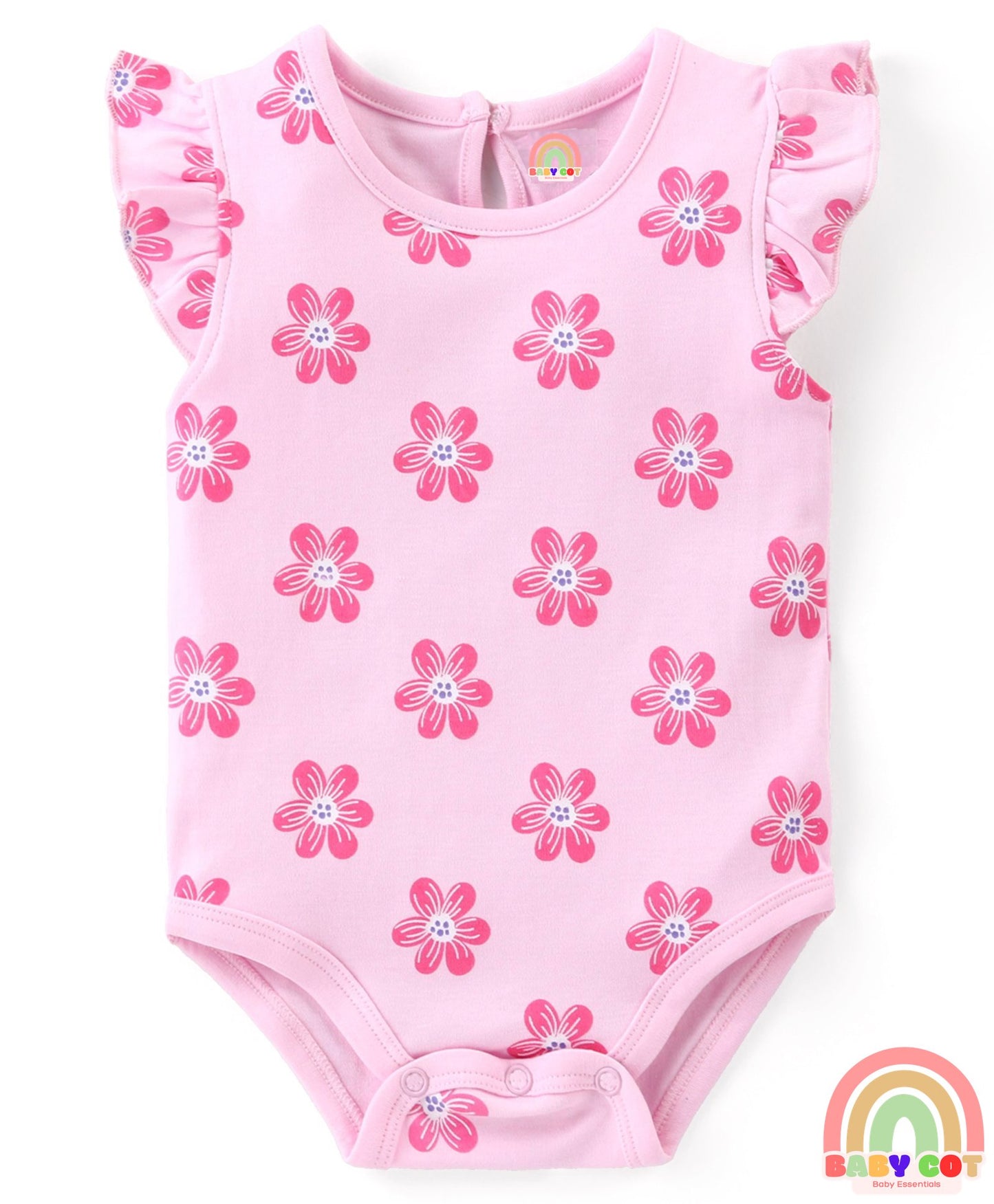 100% Cotton Knit Frill Sleeves Onesies with Floral & Polka Dot Print Pack of 3 - Multicolour