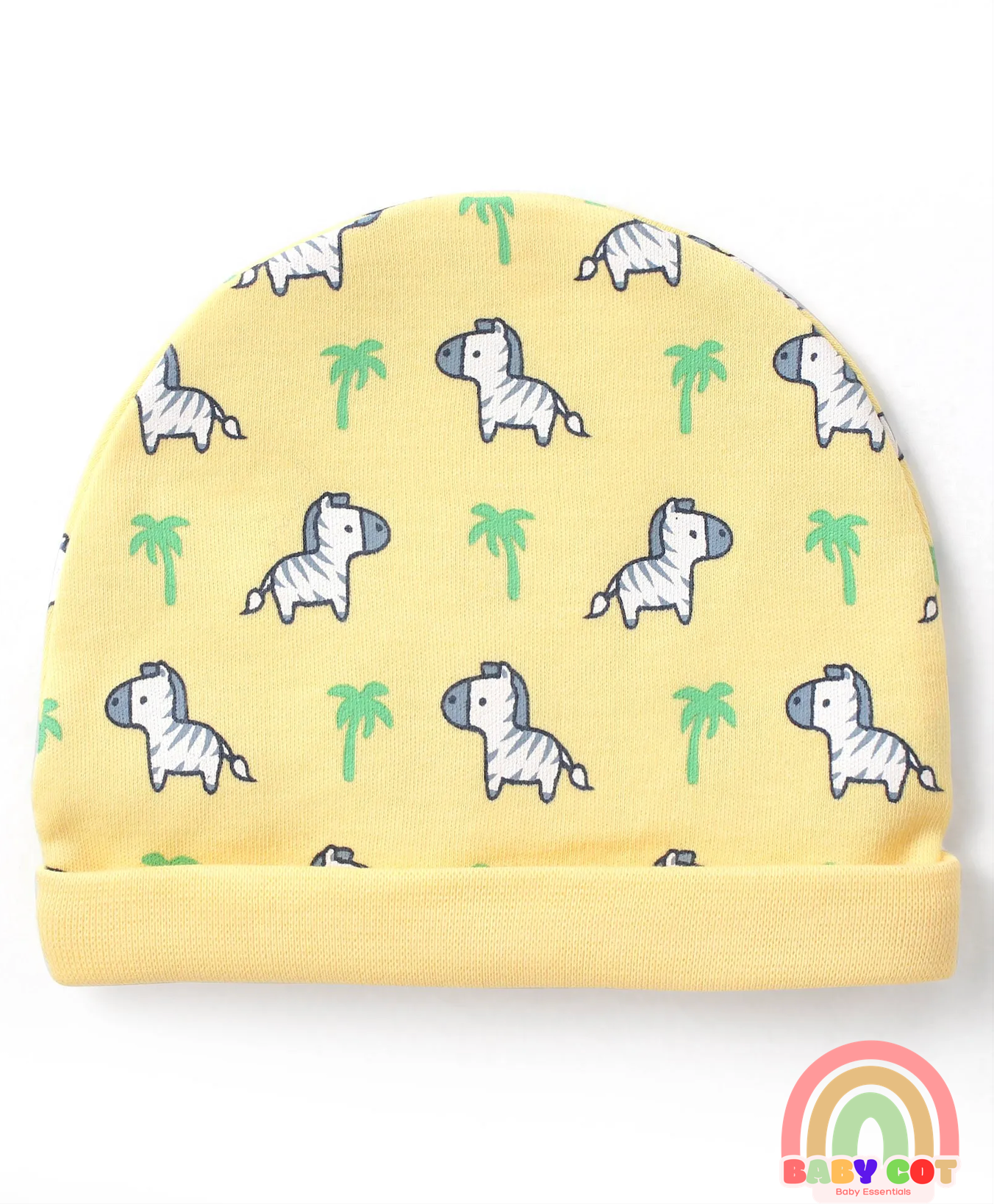 100% Cotton Knit Zebra Printed Cap Mittens & Booties Set - Yellow