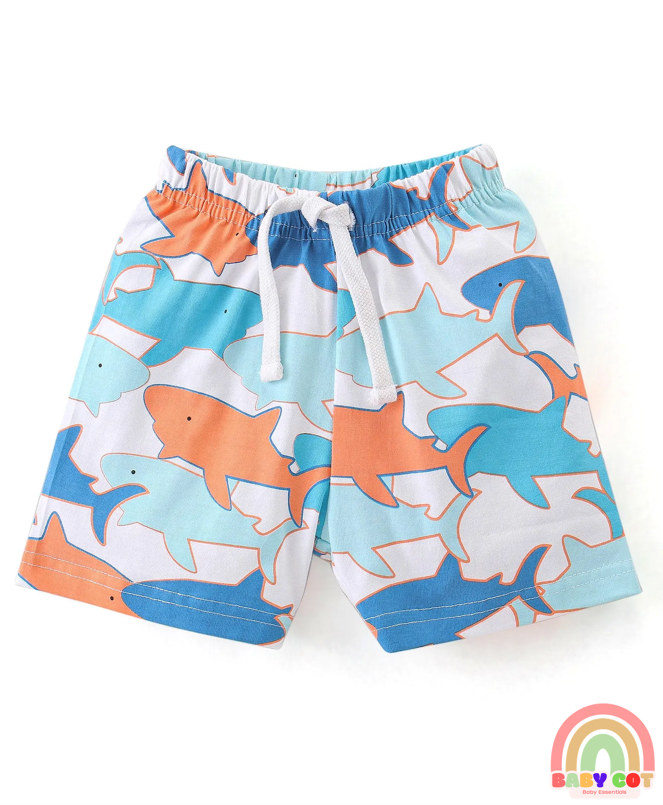Cotton Knit Shorts with Shark & Text Print Pack of 3 - Multicolour