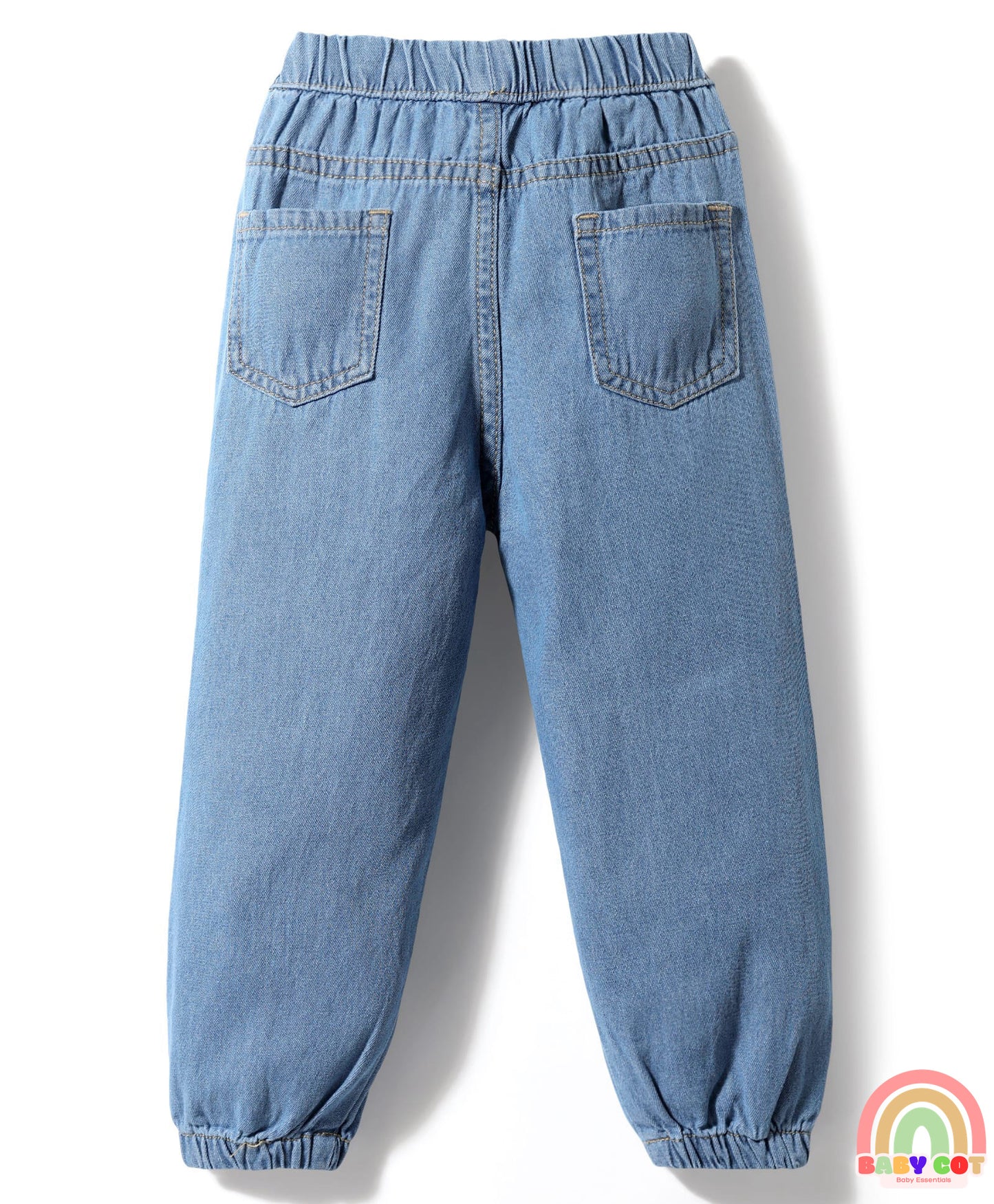 Cut & Sew Denim Full Length With Embroidery Detailing - Light Blue