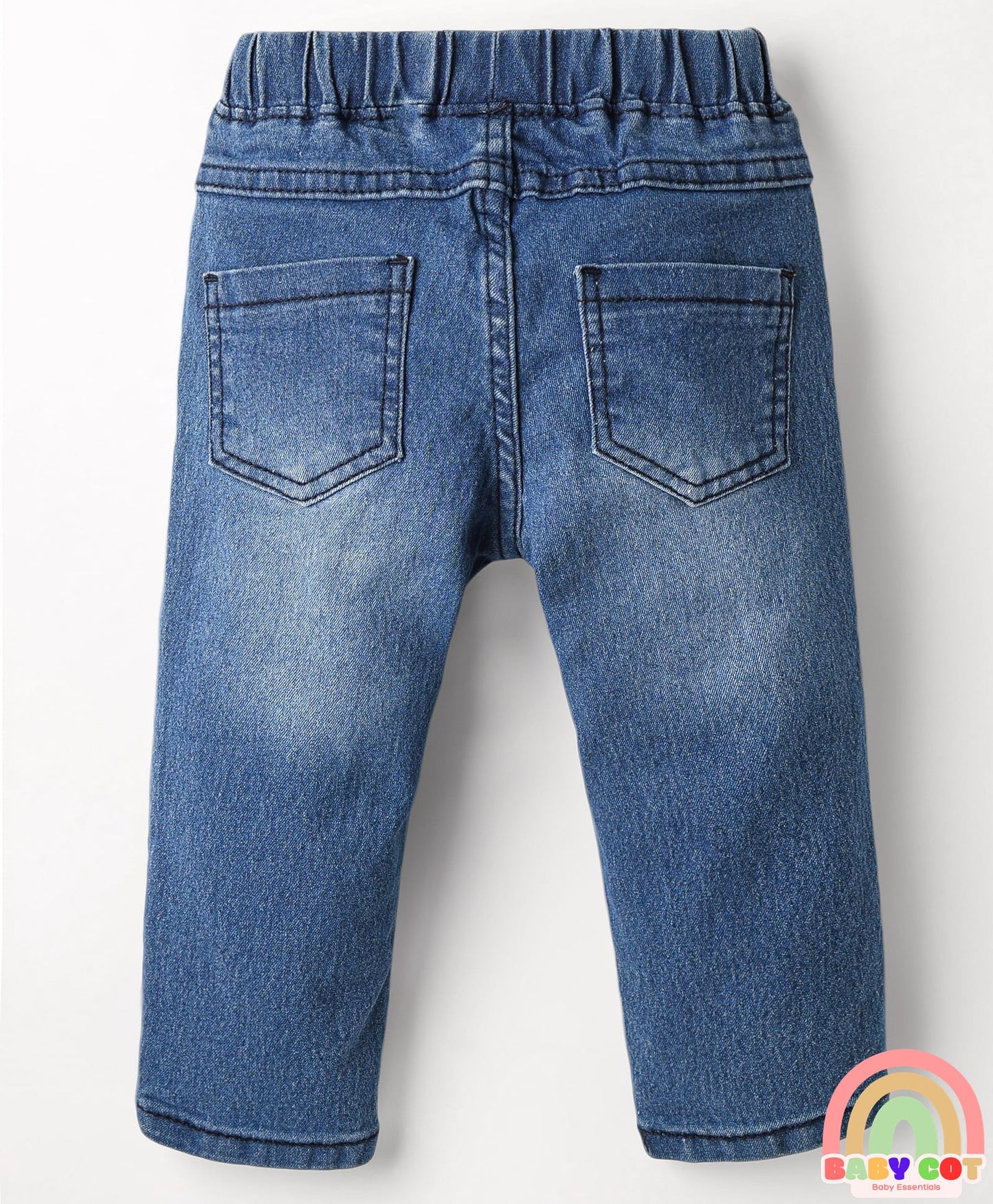 Full Length Denim Jeggings With Stretch Floral Embroidery - Blue