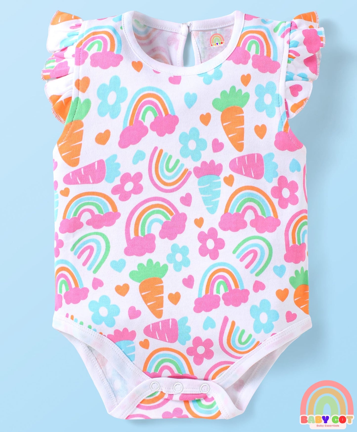 100% Cotton Interlock Knit Sleeveless Onesie with Hair Band Booties & Mittens with Floral & Tropical Print - White & Pink