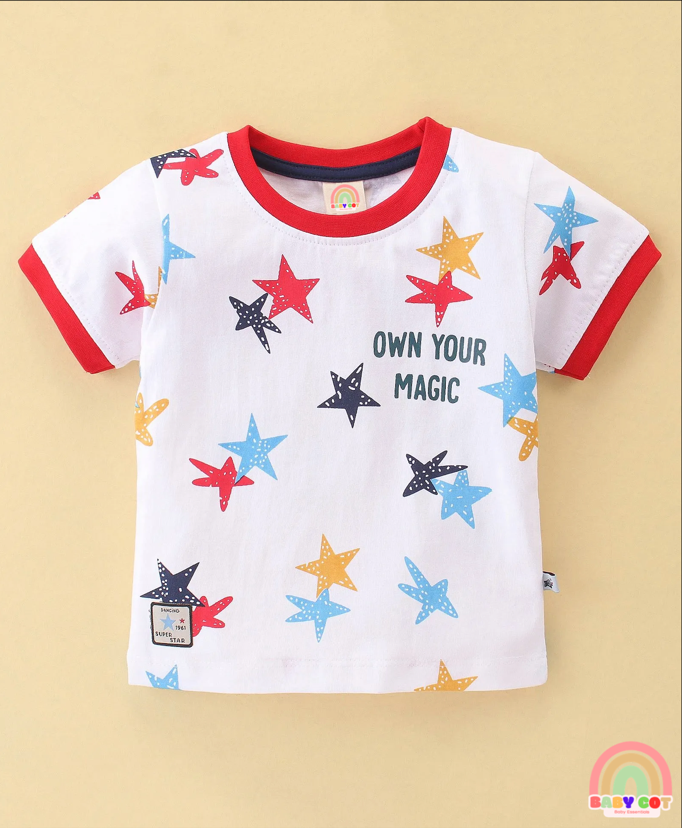 100% Cotton Knit Half Sleeves T-Shirt & Shorts With Star Print - White & Navy Blue