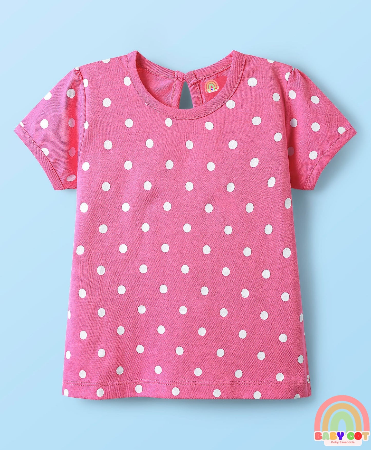 100% Cotton Knit Half Sleeves T-Shirts With Polka Dots Heart & Enjoy The Day Text Print Pack of 3 - Pink & White