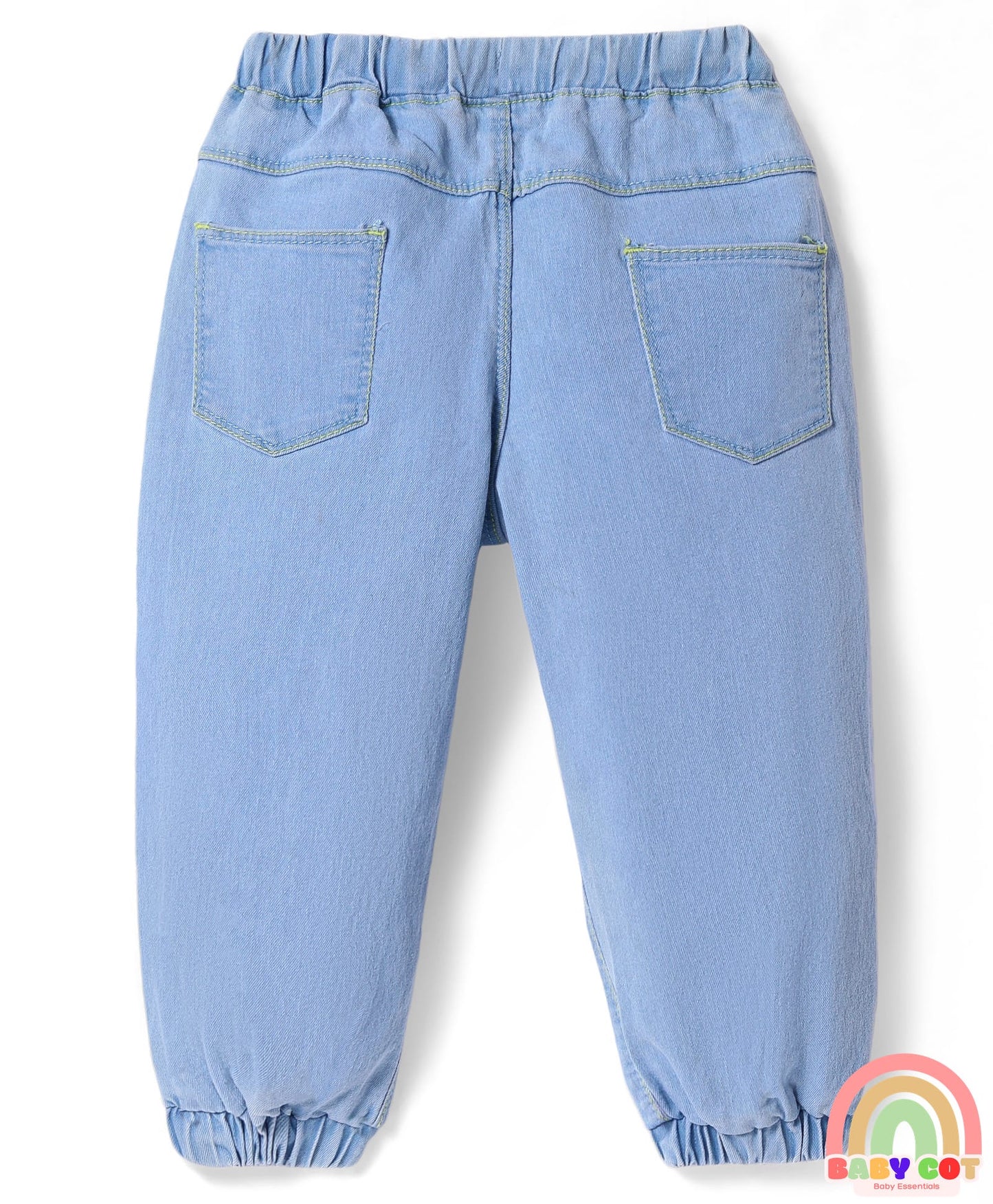 Full Length Washed Denim Jeans With Stretch - Light Blue