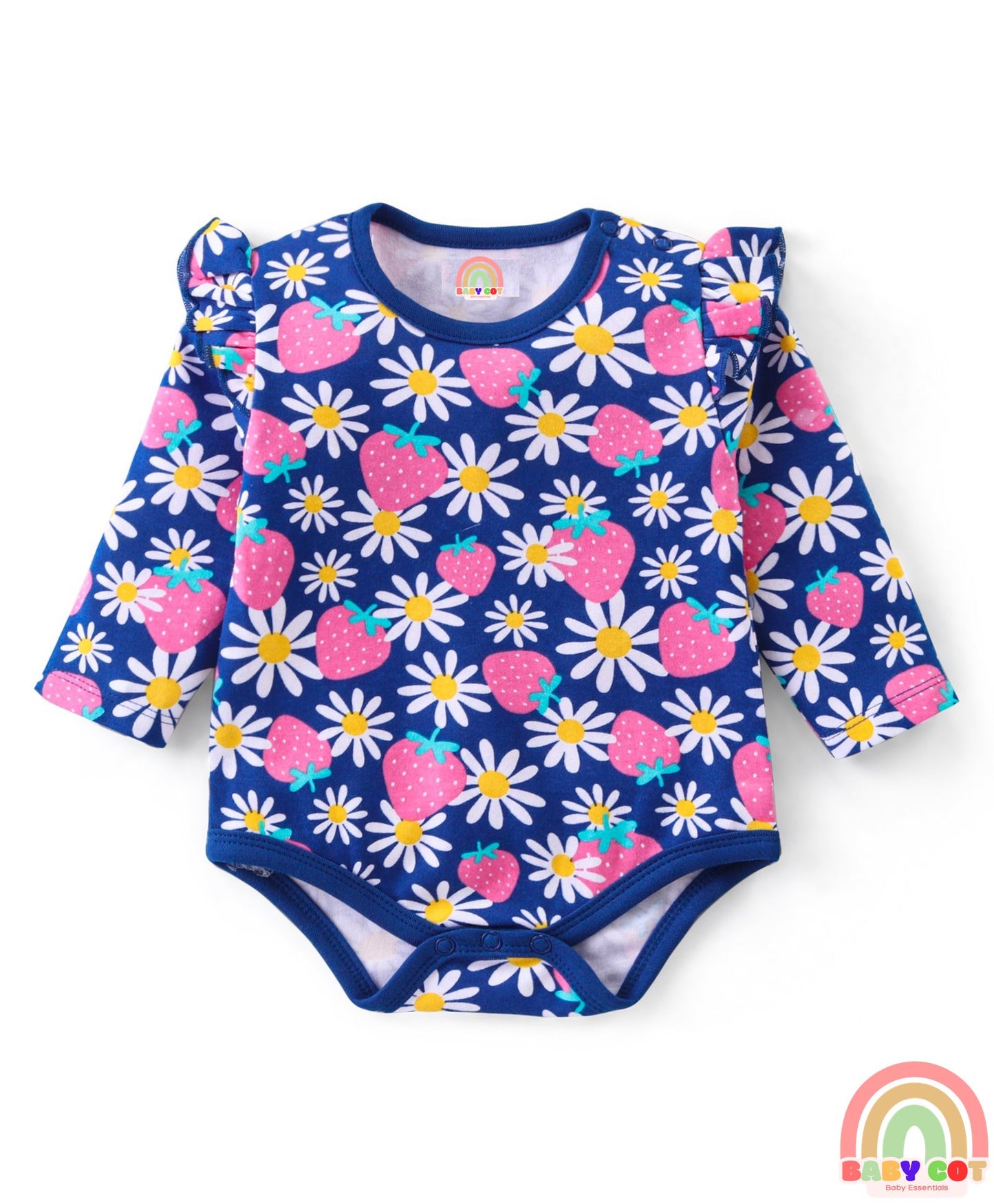 100% Cotton Interlock Full Sleeves Onesies Polka Dots & Floral Print Pack of 3 - Multicolour