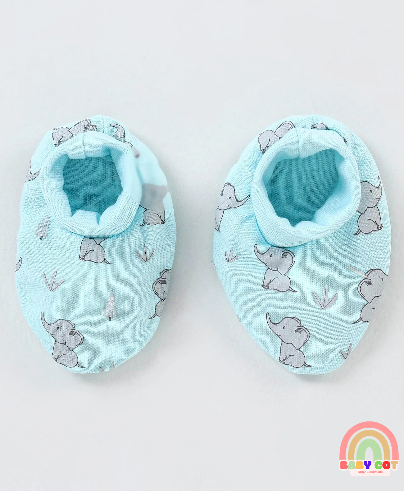 100% Cotton Cap Mittens And Booties Elephant Print - Blue