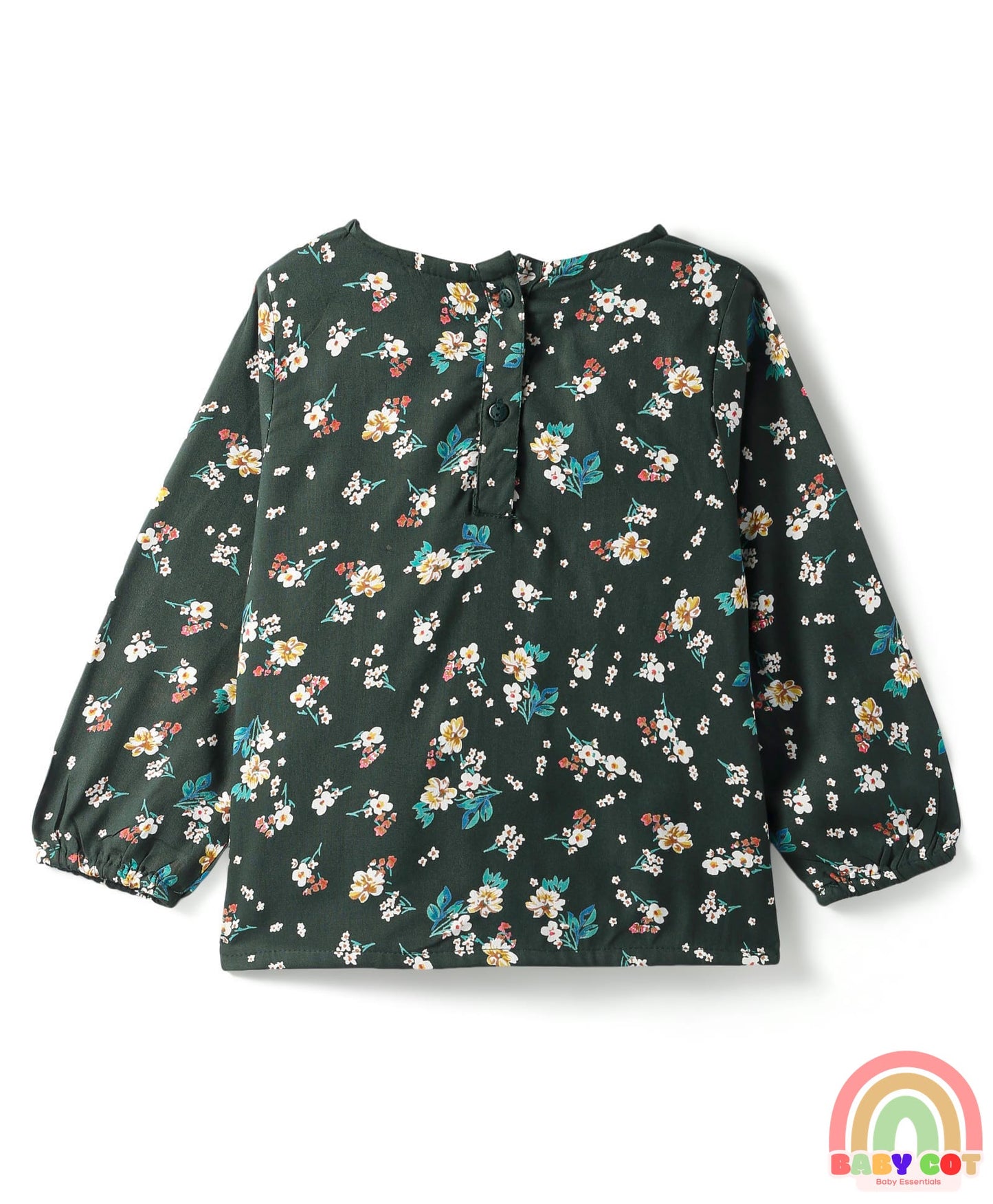 Rayon Woven Full Sleeves Top With Floral Print & Lace Detailing - Dark Green